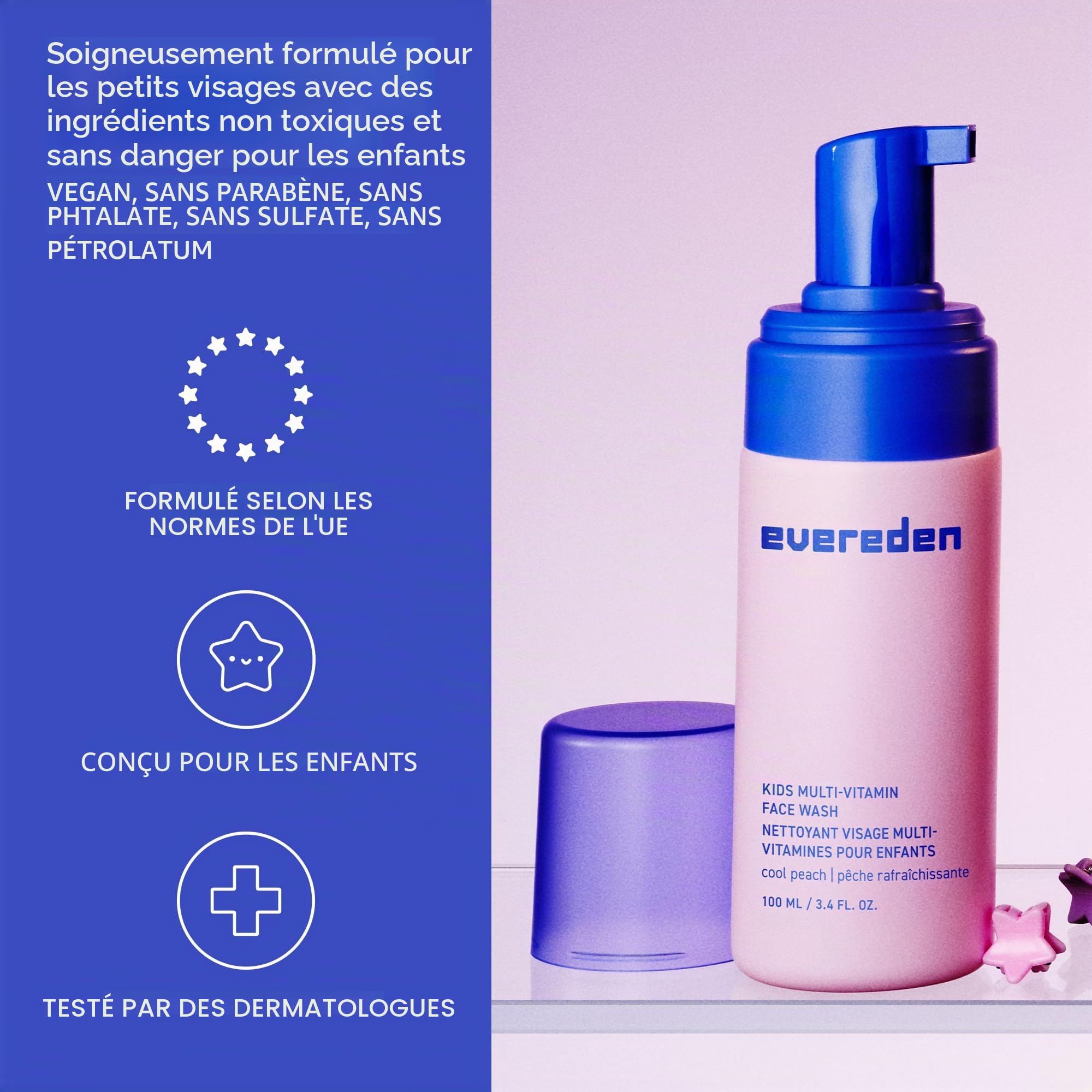 Evereden Lavage du visage pour enfants : pêche fraîche, 3,4 fl oz. | Soin de la peau des enfants à base de plantes et naturels | Ingrédients non toxiques et biologiques | Soin de la peau