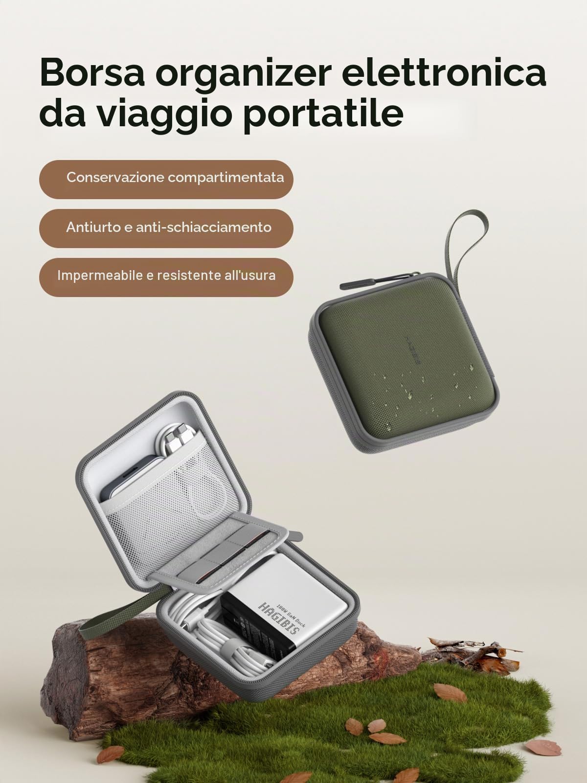 Hagibis Custodia da viaggio per elettronica, organizer per cavi, portatile, impermeabile, per cavo, caricabatterie, power bank, scheda SD, mouse, chiavetta USB