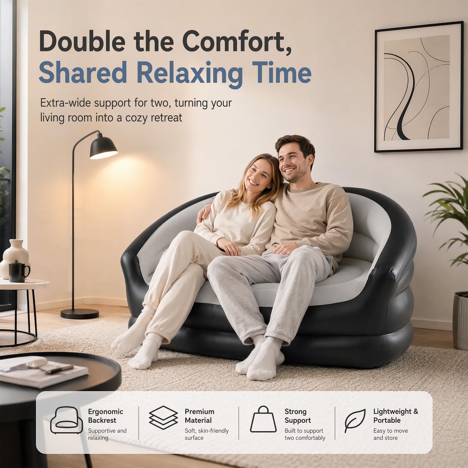 2-Sitzer Aufblasbares Sofa, Luftsofa mit Velours-Oberfläche - Aufblasbare Sofas