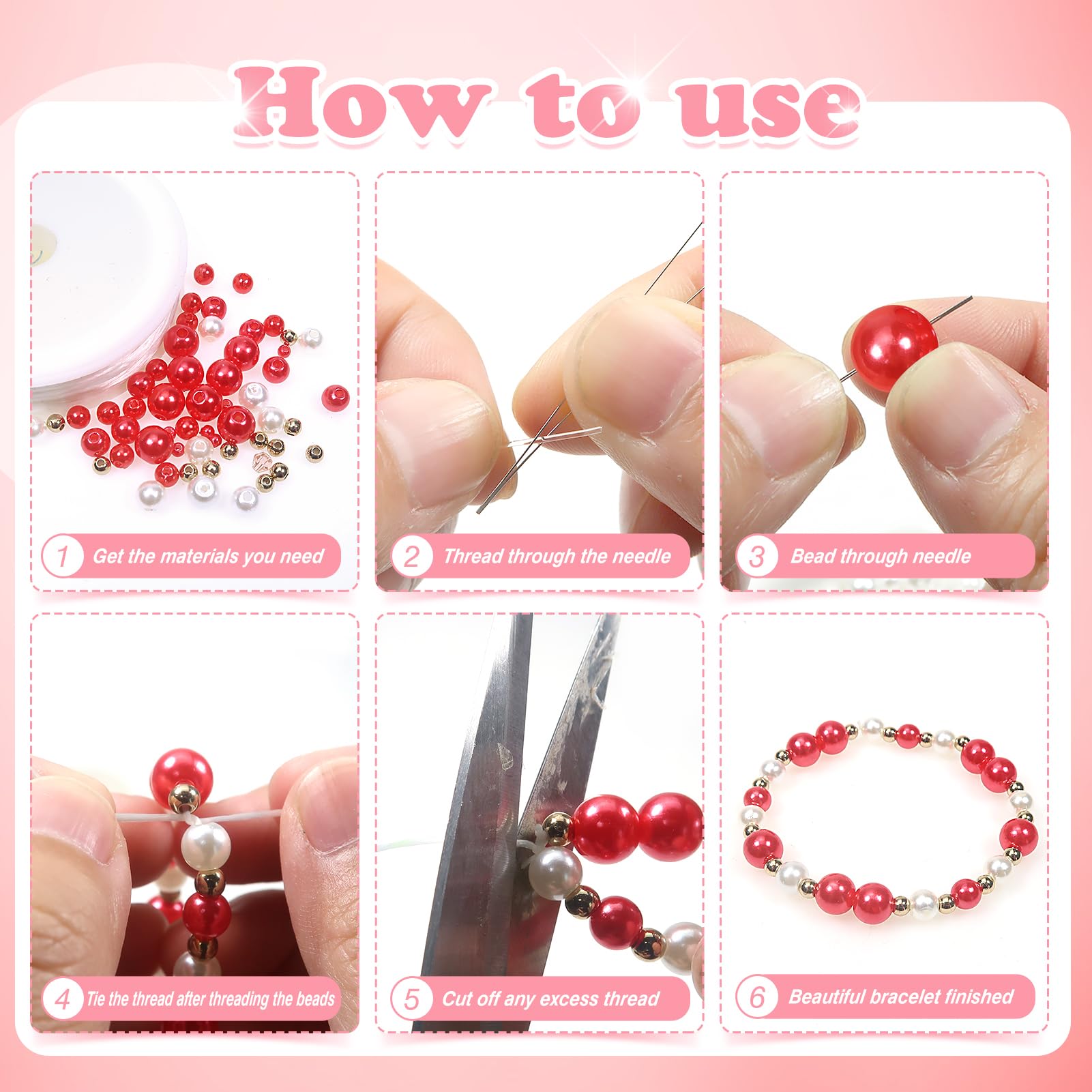 TOAOB 1248pcs Pearl Beads Red Round Loose Imitation Pearls Acrylic Beads 3mm 4mm 5mm 6mm 8mm 10mm for Craft Decoration Jewellery Making - Image 4