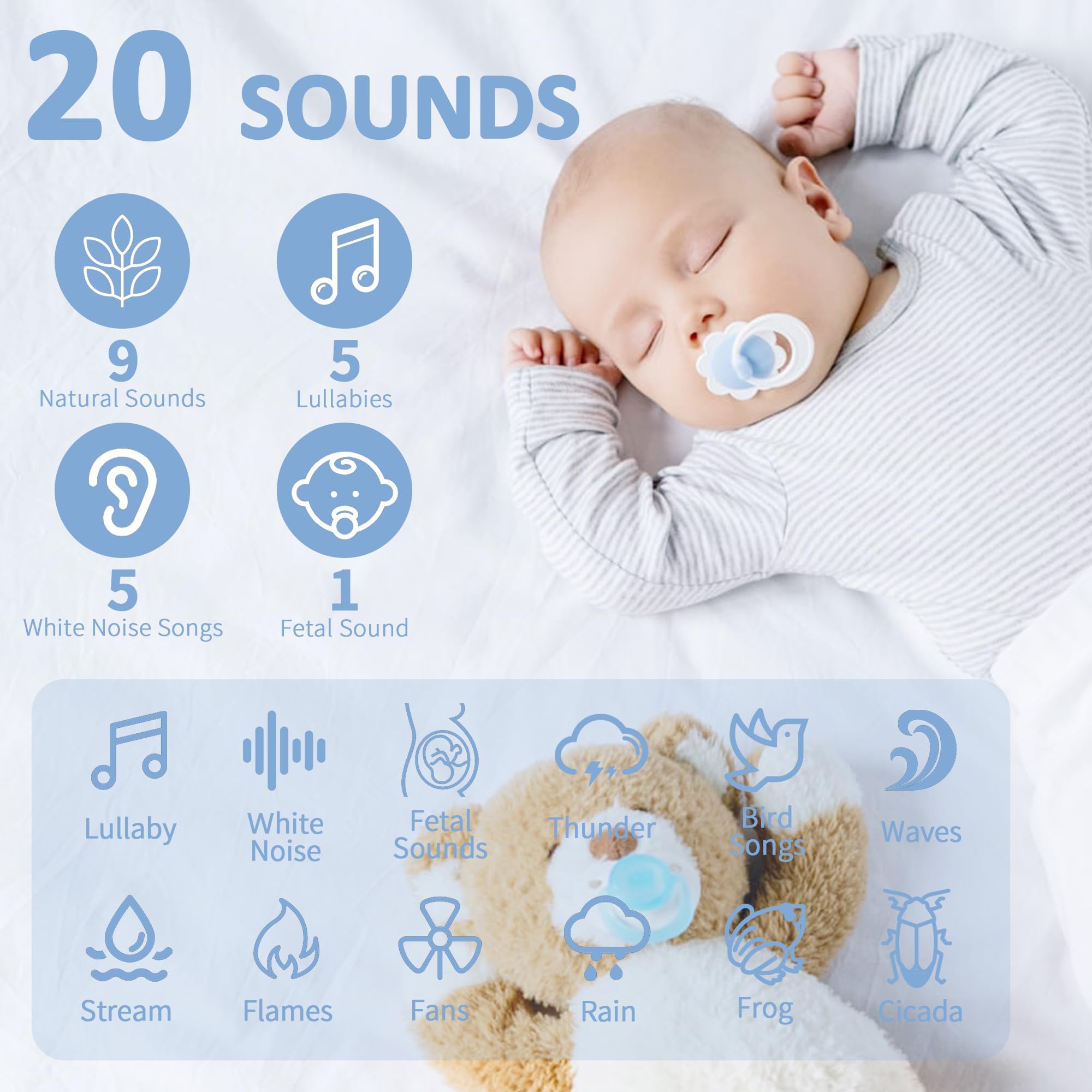 DMTIVMG Macchina Rumore Bianco 1000mAh Portatile Rumore Bianco per Dormire Total de 20 Tipos de Música 4 Modalità 16 Livelli di Volume Regolabili Función de Temporización Ricaricabile via USB