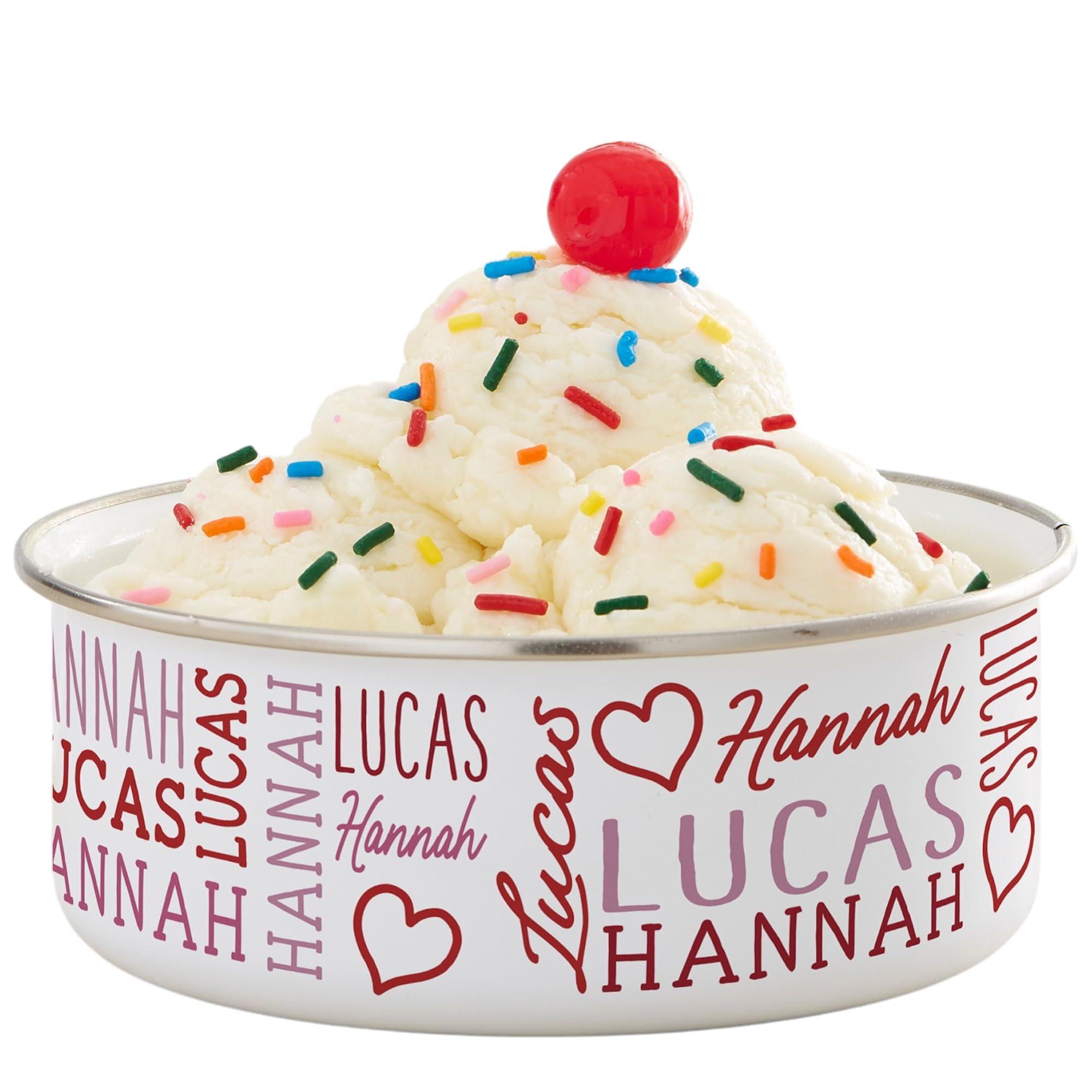 Personalization Universe Repeating Name Heart Enamel Bowl with Lid- Customizable Valentine's Day Gift, 20 oz - For Snacks/Ice Cream - Stainless Steel with Enamel Coating, Boyfriend or Girlfriend Gift