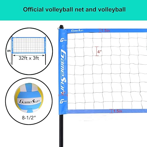Miniatura 3 de Sistema de red de voleibol portátil, juego de voleibol portátil para patio trasero con red de voleibol profesional, hilo de envoltura de voleibol y