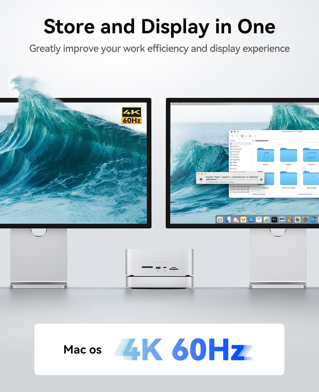ORICO Data Matrix Mini 6TB Disco Duro Externo SSD 2TB y 4TB HDD,40Gbps USB-C Docking Station con SD/TF,CF-B,USB-C*2,USB-A*2,DP 1.4,Compatible con Mac Mini/Mac Studio (DMM13-6T)