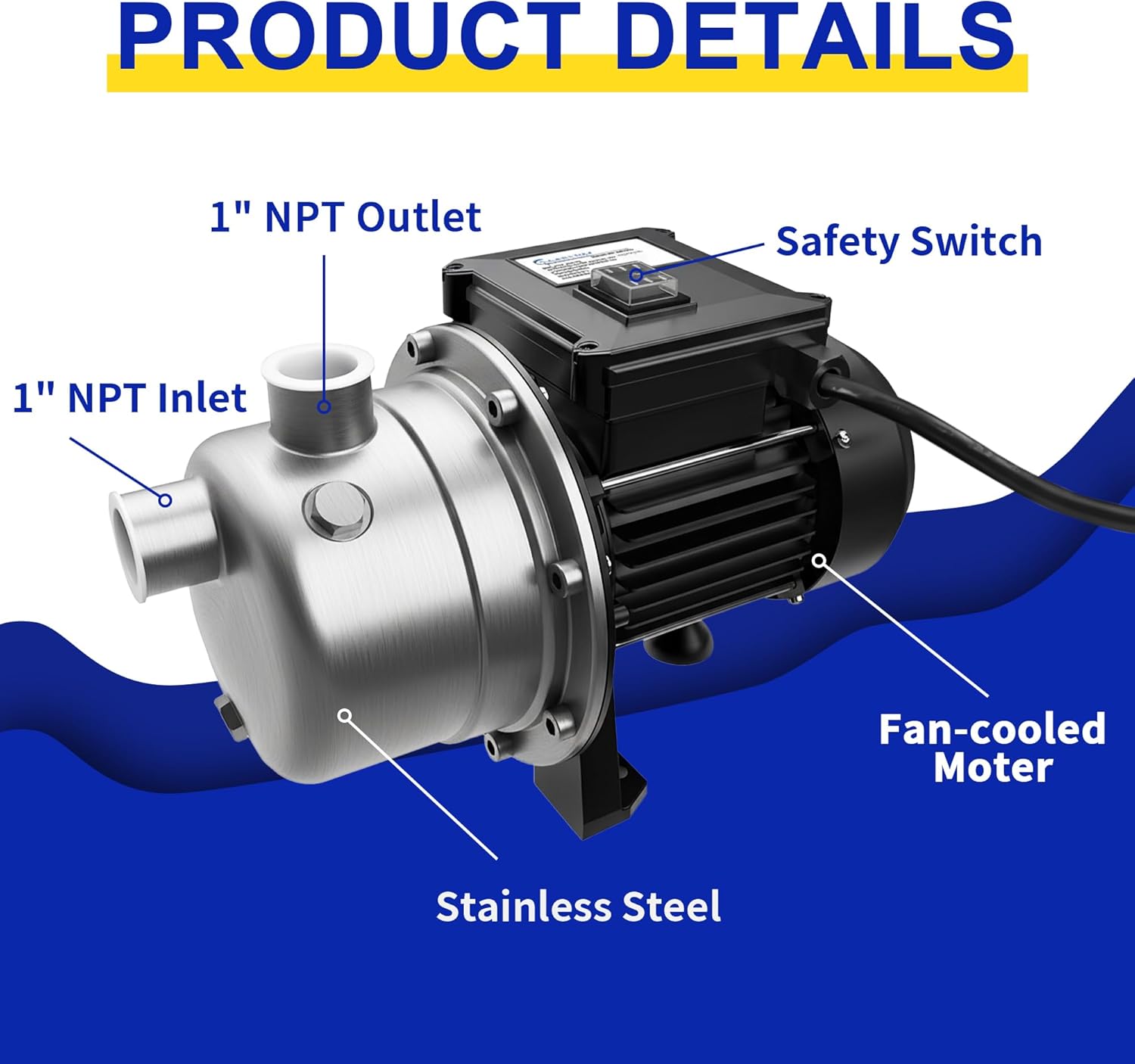 LANCHEZ Shallow Well Pump, Stainless Steel Garden Irrigation Pump, 115V Water Transfer Pump, Water Booster Jet Pump for Home Garden Lawn Farm, Black