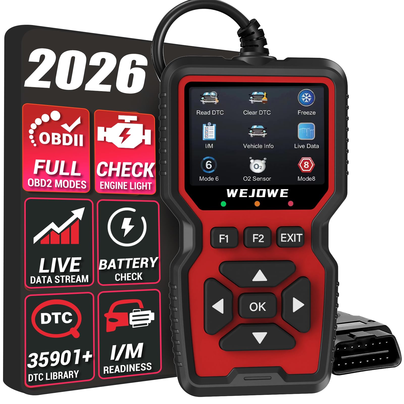 OBD2 Scanner Diagnostic Tool, Check Engine Code Reader OBD2 Scanner with Reset, Mode 6, Mode 8 & I/M Readiness, Auto Check Engine Light Car Diagnostic Scan Tool for All OBDII Car Since 1996