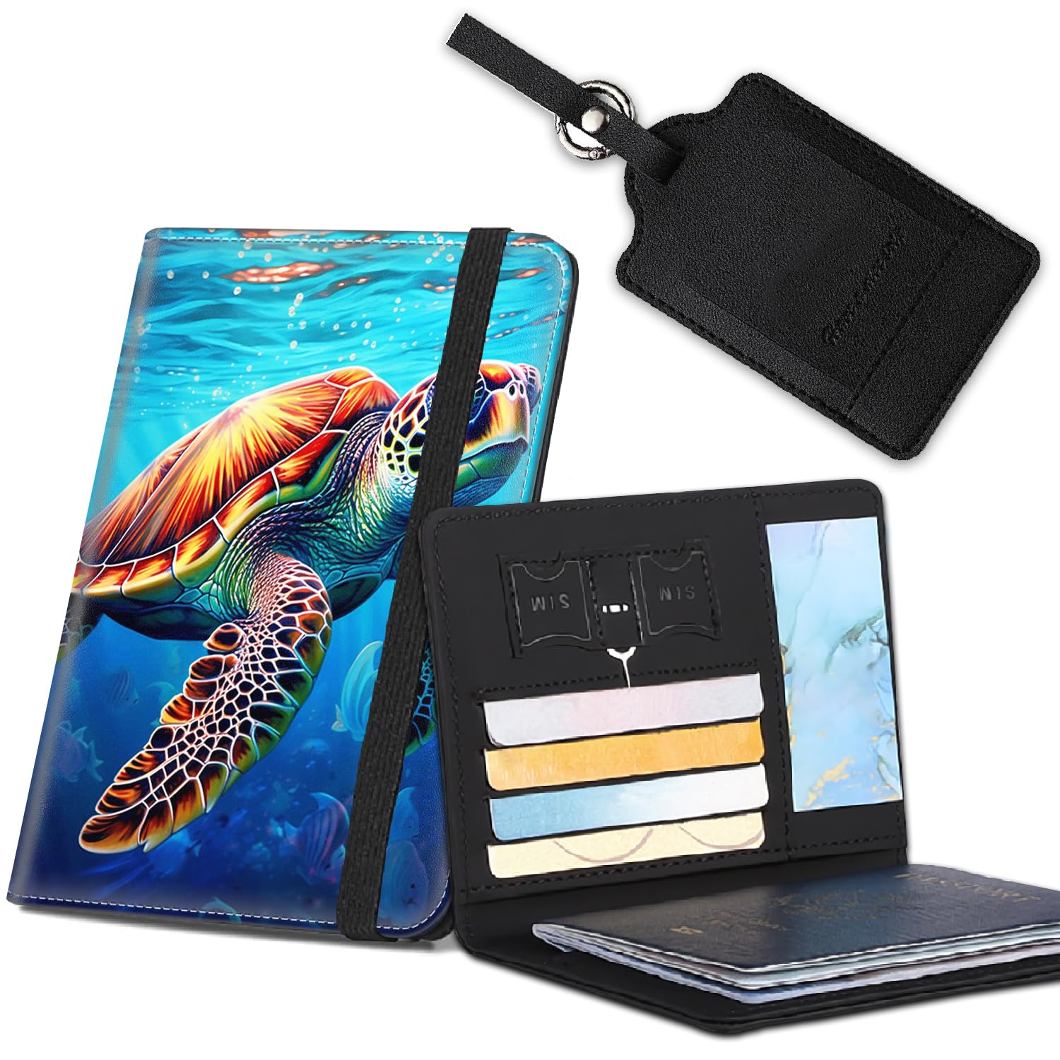 Passport Cover for Women & Men with RFID Blocking, Waterproof Passport Wallet and Luggage Tag Set，PU Leather Travel Documents Organizer, Passport