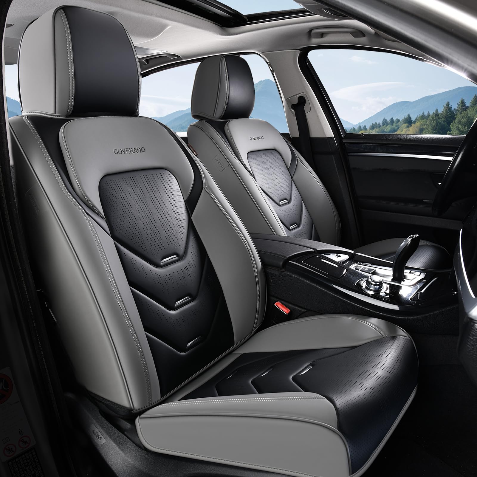 Coverado Car Seat Covers, Front Seat Cover for Car, Waterproof Leather Car Seat Protector, Gray&amp;Black Seat Covers Front Seat, Universal Car Seat Cushion Automotive Seat Covers Fit for Most Vehicles
