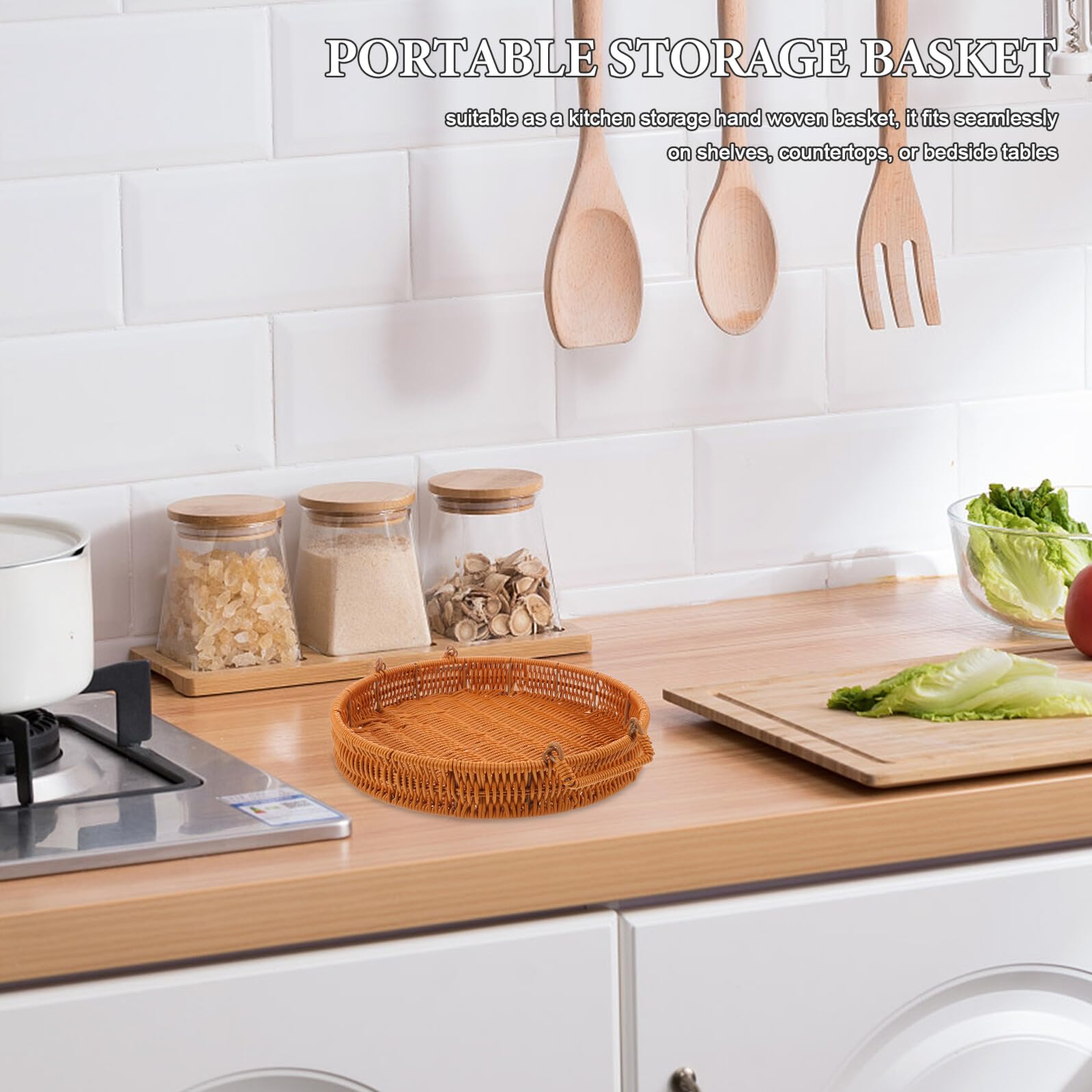 Sosoport Cesta Redonda con Asas Tejida de Plástico para Almacenamiento Versátil en Cocina y Salón