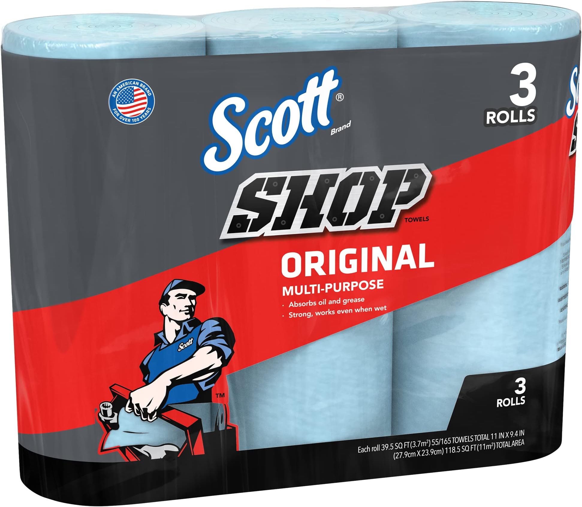 Scott 75143 Scott Shop Towels, Blue (3 Rolls, Pack of 165)