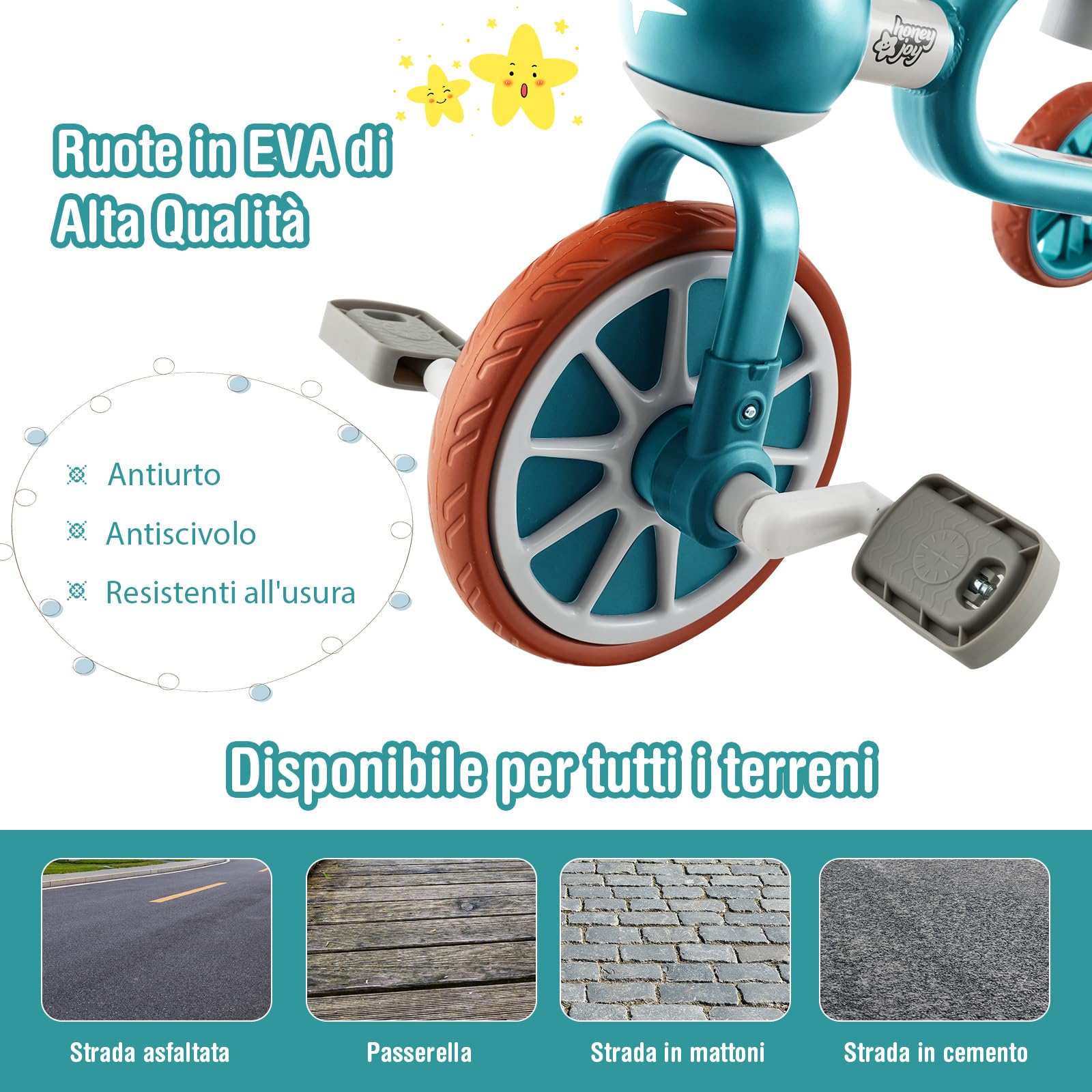 RELAX4LIFE 4 in 1 Triciclo per Bambini con Maniglione, Altezza Sedile a 2 Livelli, Maniglia di Spinta Regolabile e Pedali Rimovibili, Bicicletta Equilibrio per Bambini 2-4 anni (Verde)