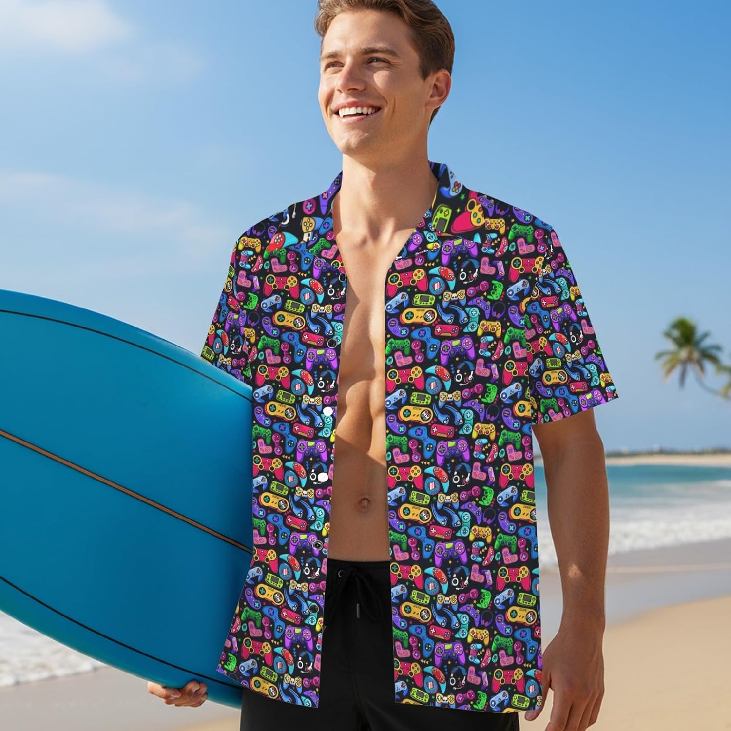 ukoyhga 80s 90s Hawaiian Shirt for Men Big and Tall Funny Button Up Shirts Tropical Beach Disco Party Outfits Size Down - Image 2