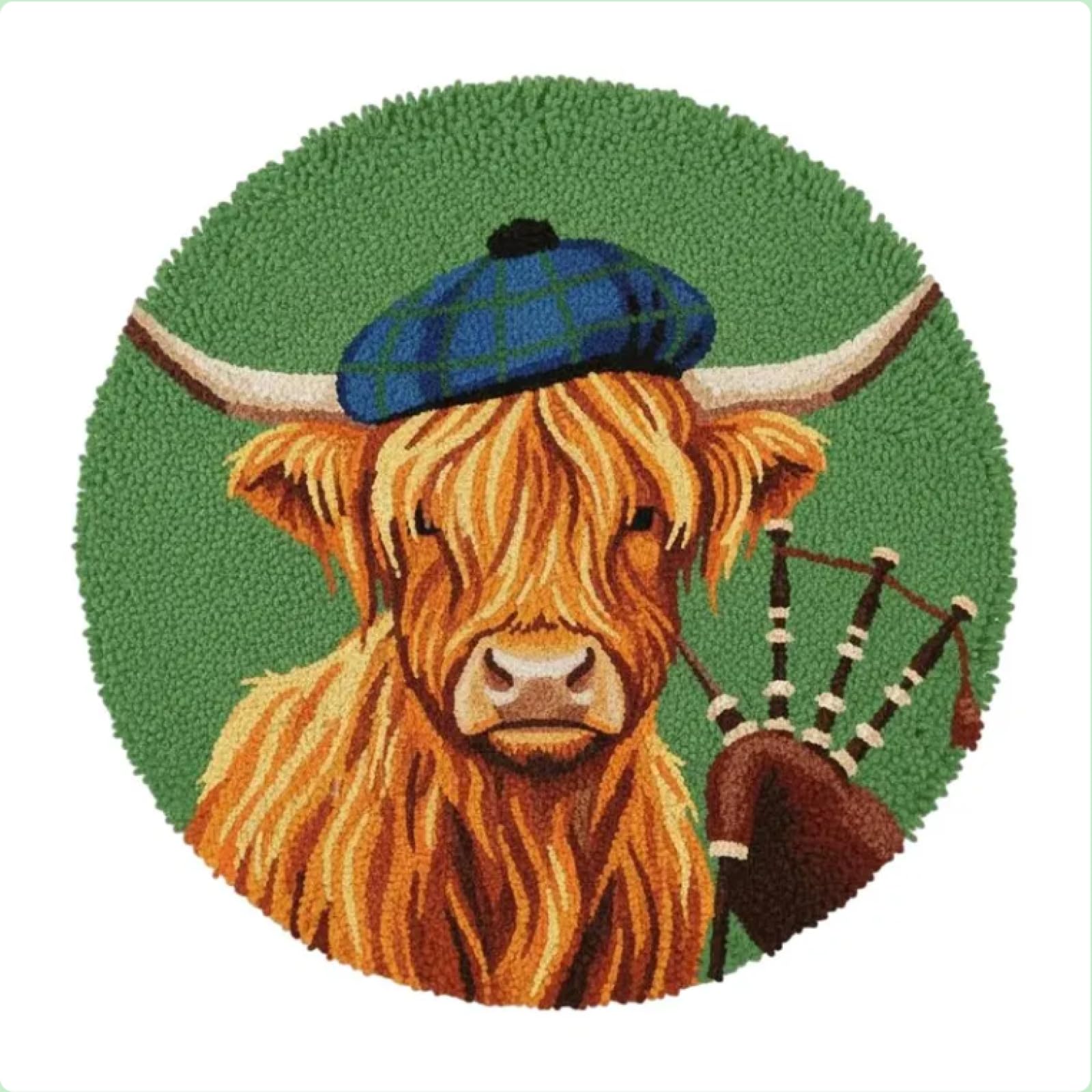 Highland Cow Bagpipes Latch Hook Kits DIY Rug Making Kit Scottish Decor
