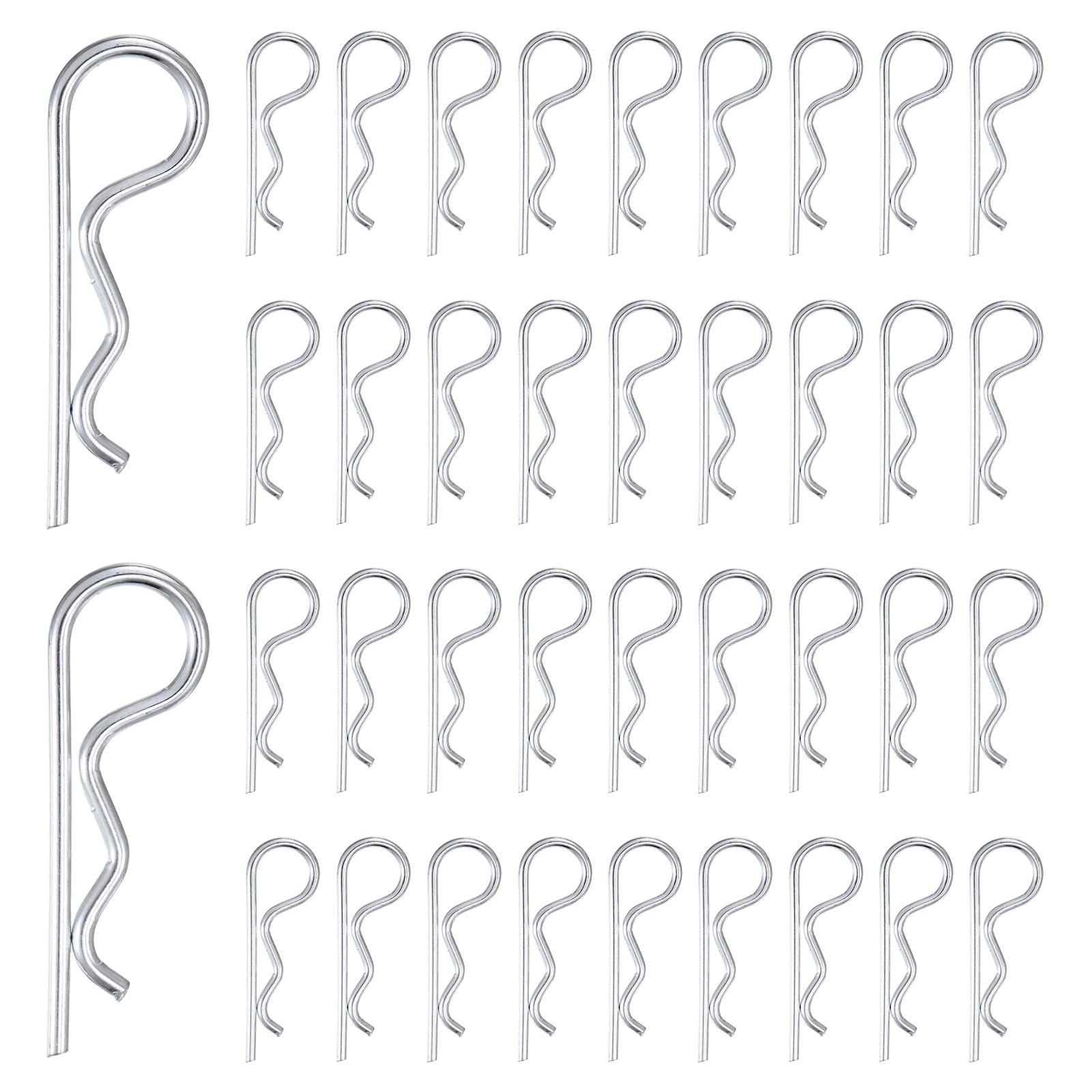 M METERXITY 38-Pack Cotter Pins, 4 mm Dia 3.1" Long Spring Steel R Clips for Trailer Locking/Trailer Clamps/Lawn Mowers/Trucks/Mechanics, Spring Fasteners Hitch Pin [Silver] — image 1