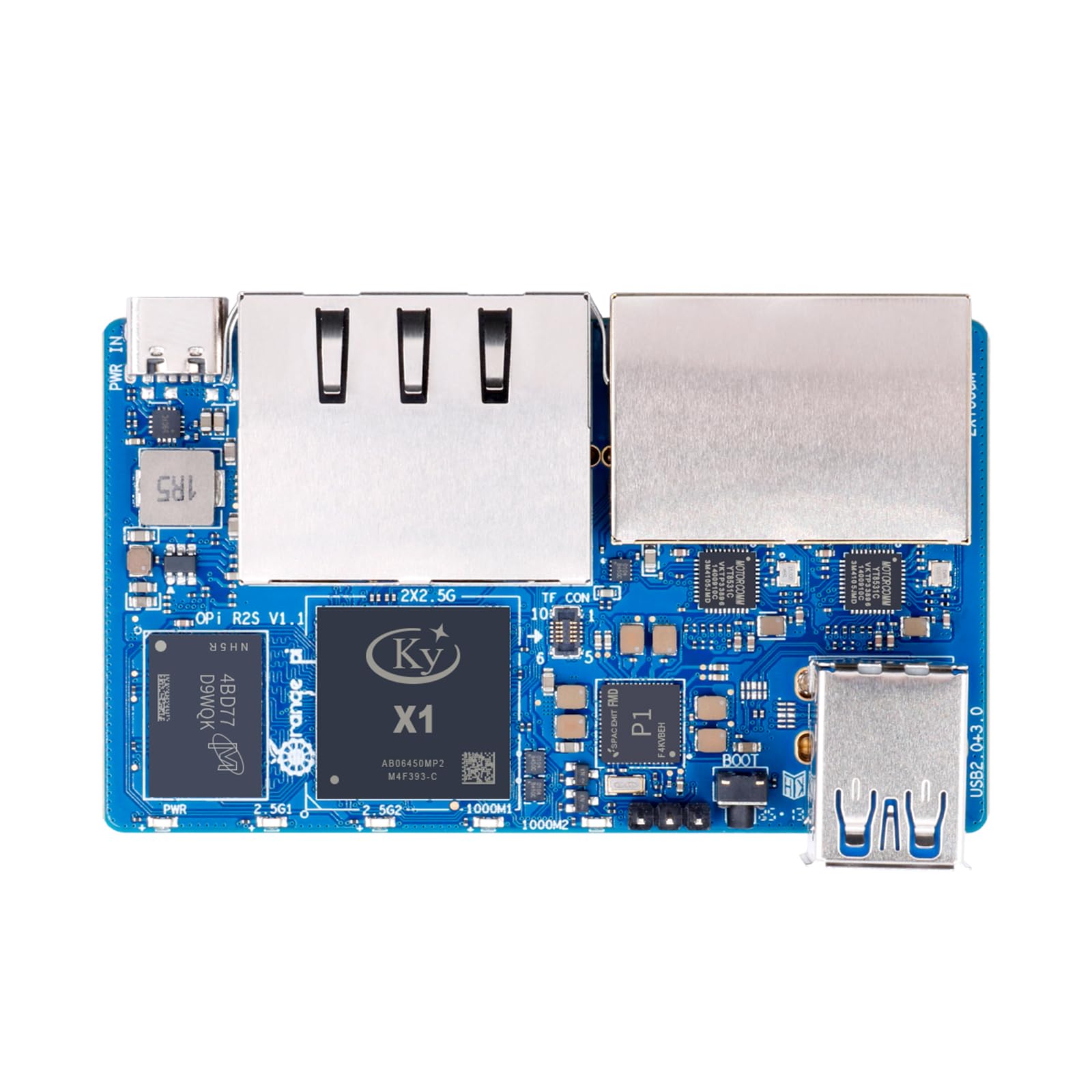 Orange Pi R2S 2GB/4GB/8GB RISC-V Single Board Computer with 8-Core RISC-V AI CPU, 8GB Onboard eMMC, Dual 2.5G & Dual 1000M Ethernet, Development Board Run OpenWrt/Ubuntu (4GB)