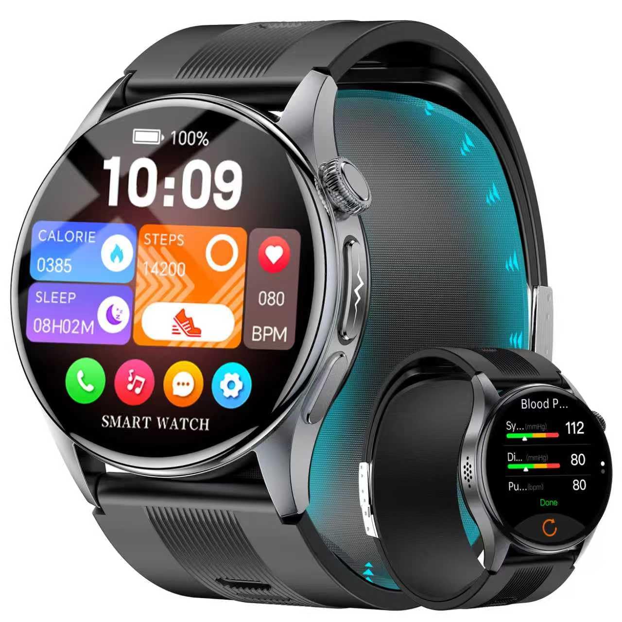 Blood Pressure Smart Watch with Air Pump and Air Cuff 1 56 AMOLED Bluetooth Call Fitness Tracker 24