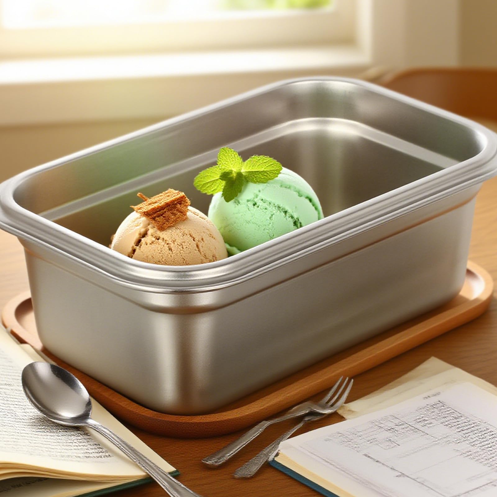 Contenitori Gelato in Acciaio Inox da 1, 2L con Coperchio 2 Pezzi