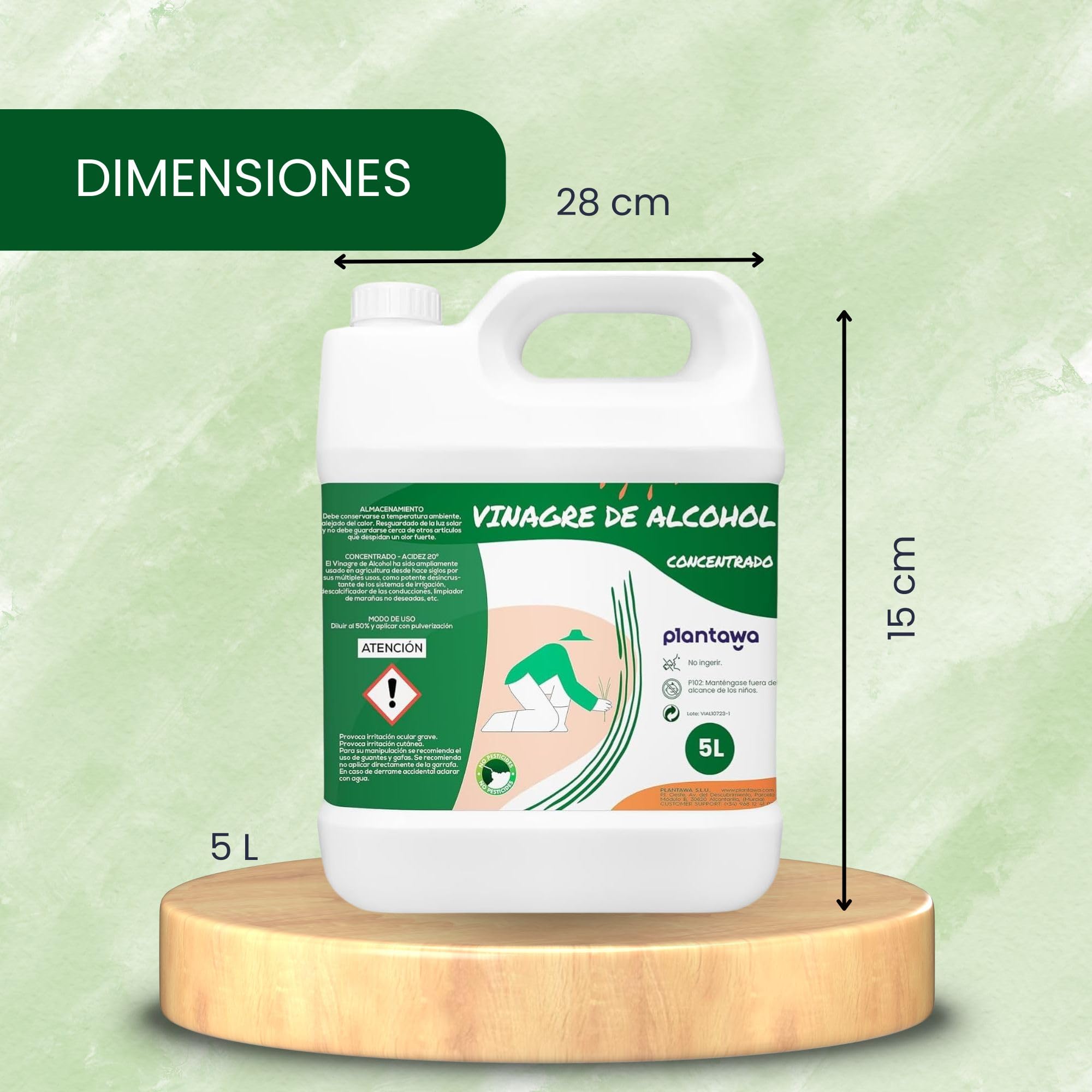 Plantawa Vinaigre d'alcool concentré 5 litres | Solution naturelle pour le soin des surfaces | Action efficace et sûre | désincrustant calcaire, sans résidu.