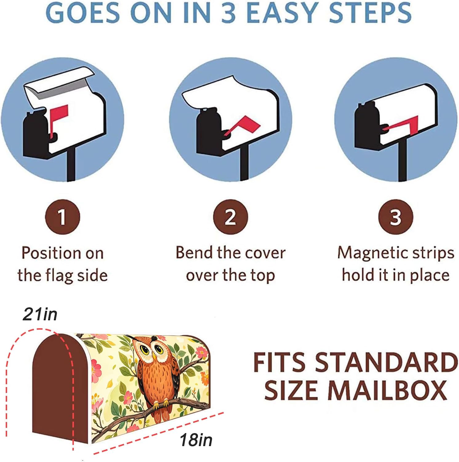 Cute Owl Decoration Mailbox Covers Magnetic Standard Size 21" X 18" Animal Themed Waterproof Mail Box Wraps Post Letter Box Covers Garden Yard Home Decor for Outdoor (Owl- Spring Flower)