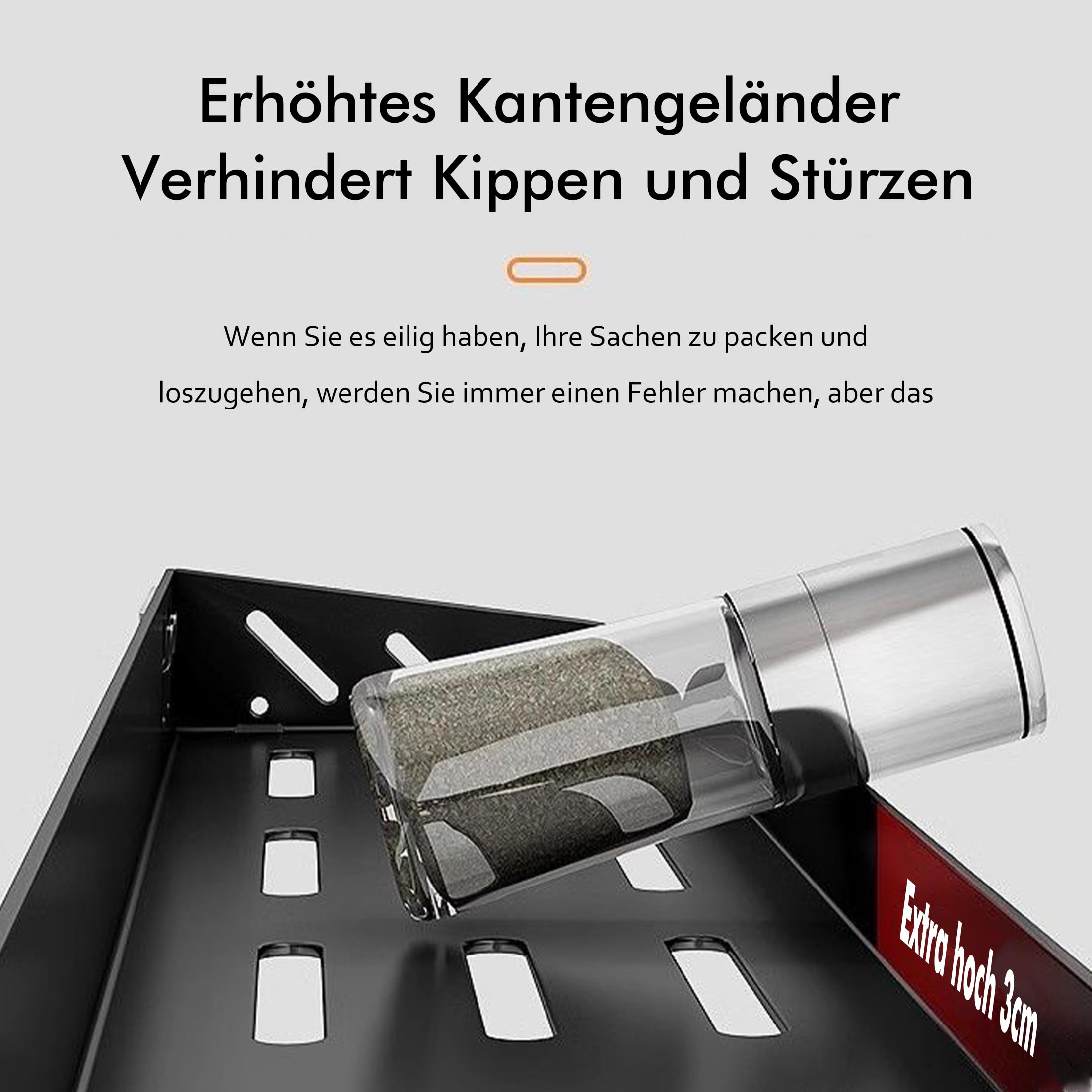 Gewürzregale Wand, Gewürzregal mit Küchenrollenhalter und 8 Haken, 40cm Gewürzregal Hängend, Küchenregal Ohne Bohren aus Edelstahl, Küchen Gewürzregale für Küchen und Bad Organizer, Schwarz(R05)