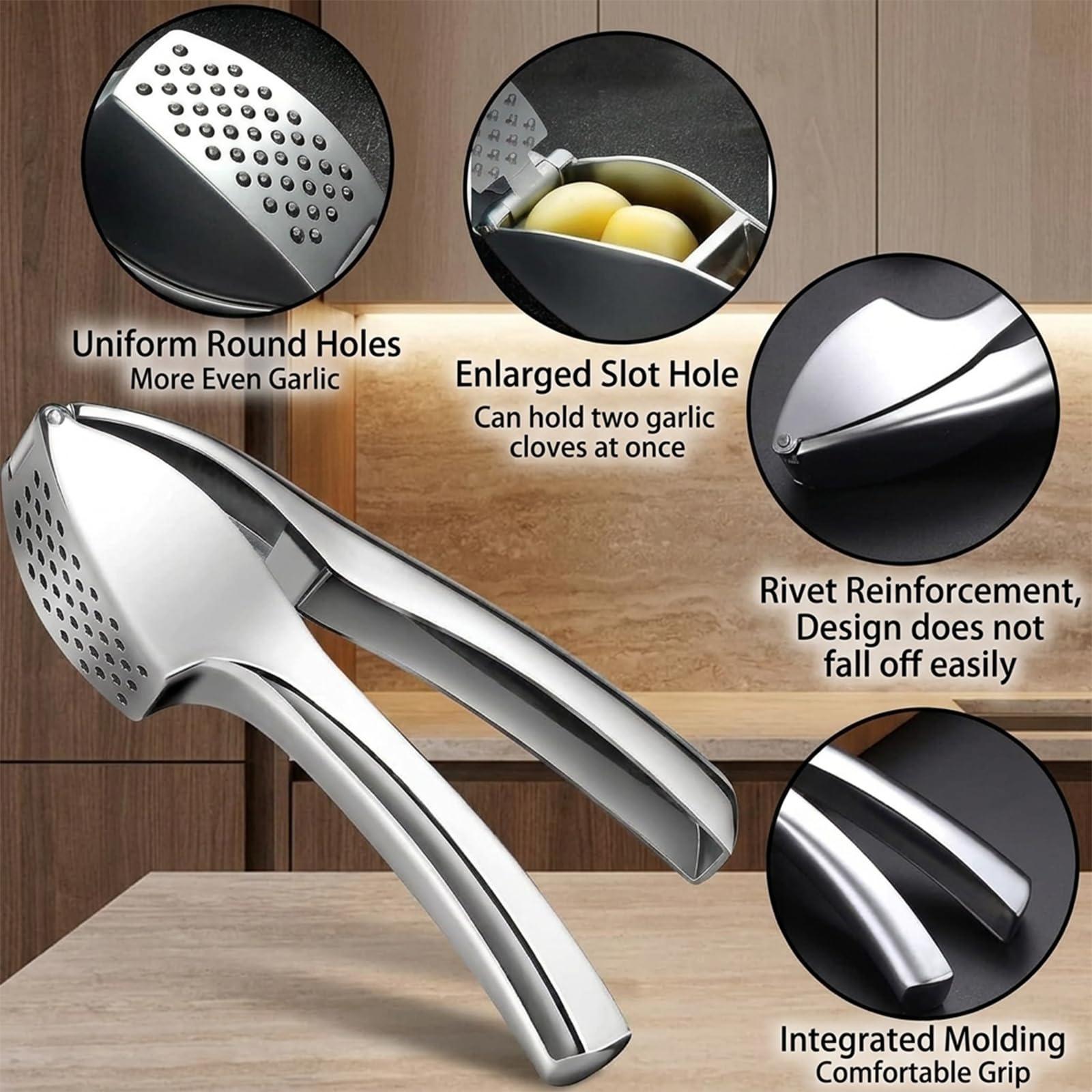 Prensa de ajos premium de acero inoxidable – Triturado de ajo y jengibre sin esfuerzo – Ergonómica, duradera, apta para lavavajillas, ideal para cocinas domésticas