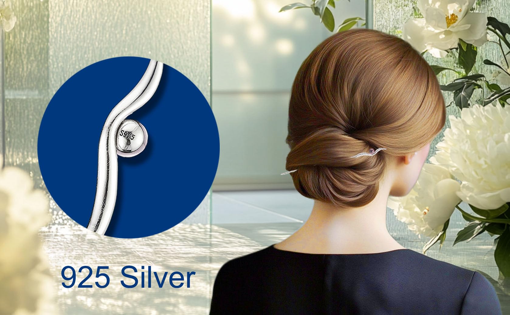 HangErFeng Fermaglio per capelli ondulato semplice da donna argento 835