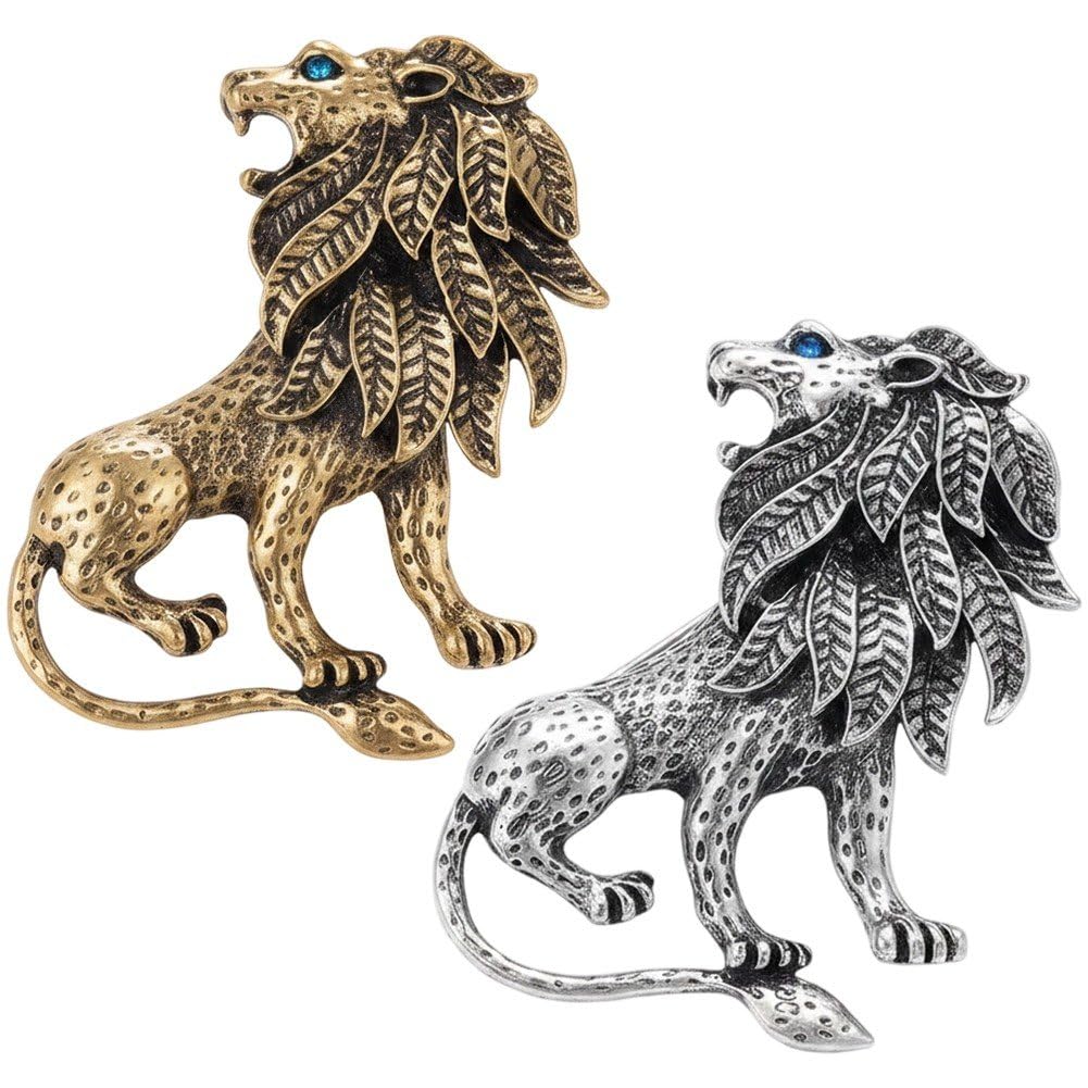Sslvya 2 Pcs Vintage Lion Brooch Pin for Men Women Animal Brooches Lapel Pin for Suit Tie Dress Jewelry Accessories