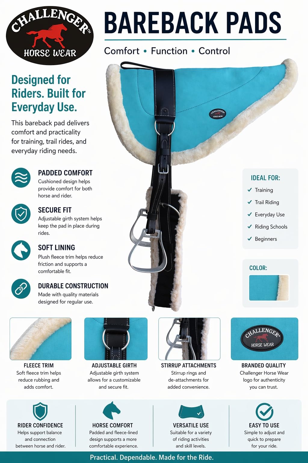 Caballo occidental Inglés silla de montar Piel de ante turquesa Anillo de Thor Equine TEBPS 39139