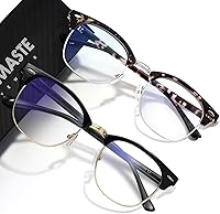 Vista 13 de Lentes de bloqueo de luz azul, vintage, medio marco, lente transparente UV, antifatiga ocular, gafas de juegos para computadora para mujeres