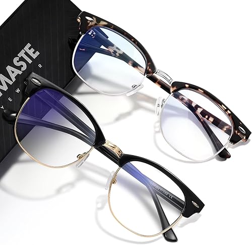 Vista 12 de Lentes de bloqueo de luz azul, vintage, medio marco, lente transparente UV, antifatiga ocular, gafas de juegos para computadora para mujeres