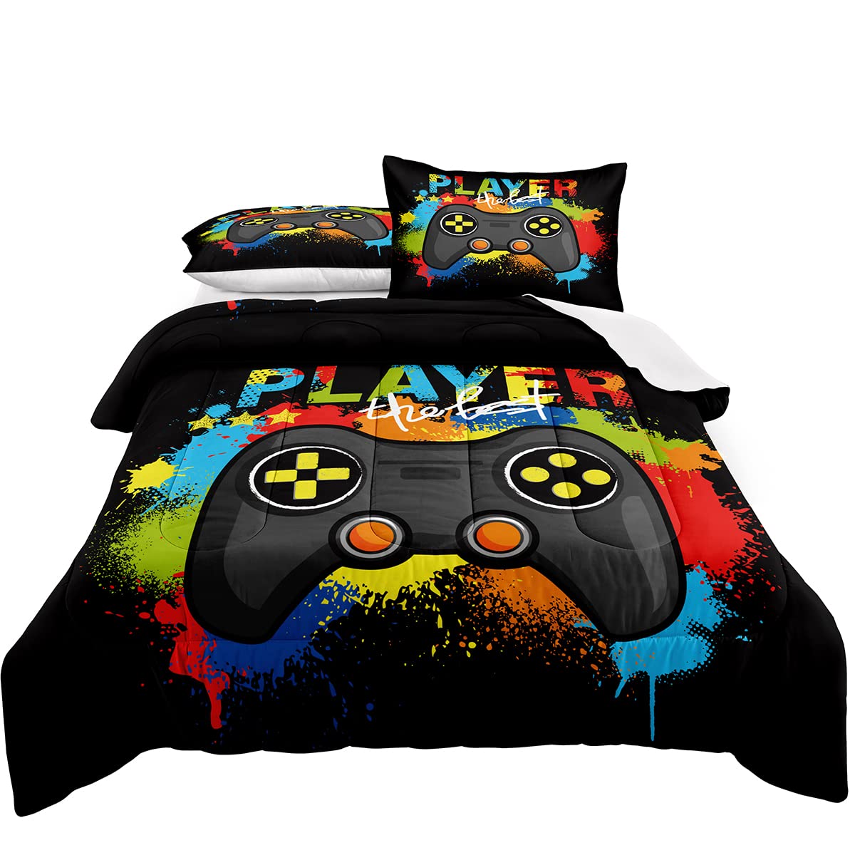 lris Bedding Gamer Comforter Set Queen Size for Boys Kids Game Room Decor Video Game Gamer Comforter Teens Bedroom Gamepad Bedding Set All Season… (