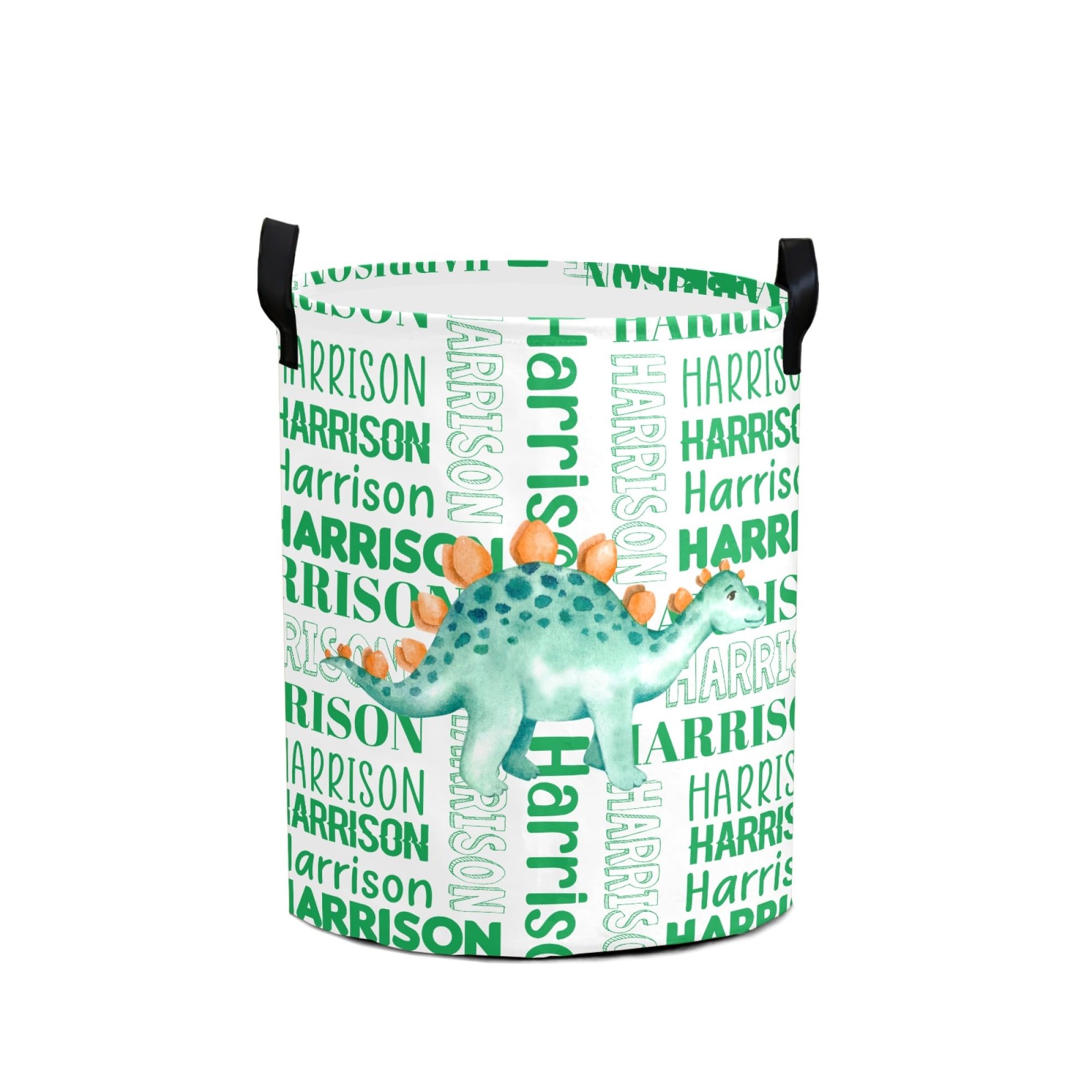 Large Custom Name Laundry Hamper, Dinosaur Personalized Dirty Clothes Hamper Storage Basket with Name for Bathroom Bedrooms, Customized Name Circular