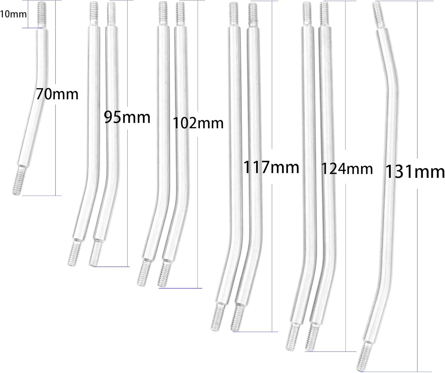 10Pcs Stainless Steel Steering Pull Rod Link Linkage Set Compatible with Axial SCX10 90046 90047 1/10 RC Crawler Car,313mm Wheelbase