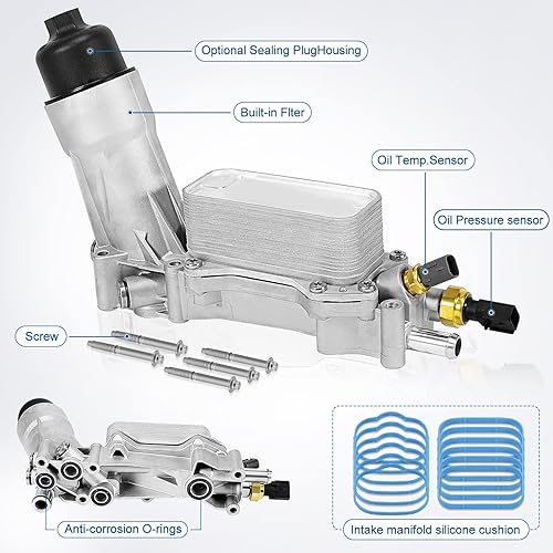 Miniatura 2 de 5184294AE Carcasa de aluminio para filtro de aceite de motor con juntas de aluminio mejorado Compatible con enfriador de aceite de motor V6 de 3.6L