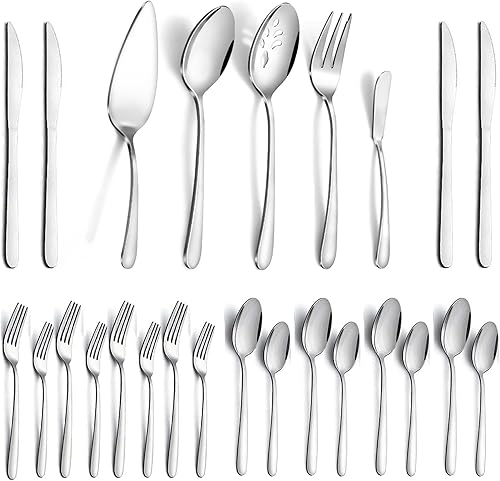 APEO Juego de cubiertos de acero inoxidable de 25 piezas para 4 personas con utensilios para servir, juegos de cubiertos pulidos de alta calidad,