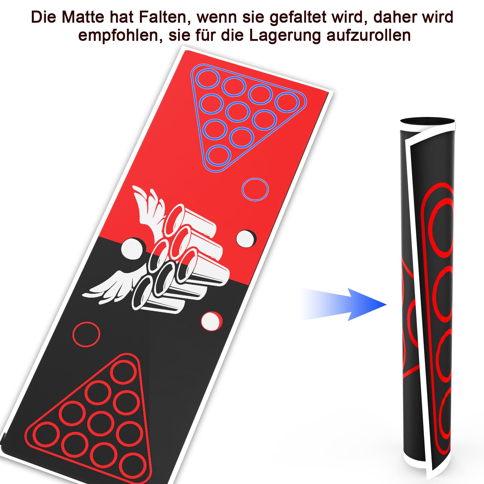 Faburo Zestaw kubków do piwnego ponga, 180 x 60 cm, mata z 30 kubkami + 8 piłkami do tenisa stołowego + 10 kostkami + mata stołowa, kubek imprezowy na imprezę z piciem na imprezę, Boże Narodzenie