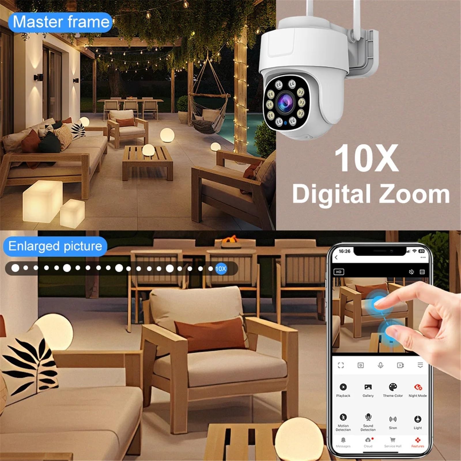 Kamera WiFi 5MP HD Domowa kamera PTZ IP Kolorowa nocna kamera Bezprzewodowa kamera monitorująca Automatyczne śledzenie domu Kamera bezpieczeństwa CCTV(5MP With 64G Card)