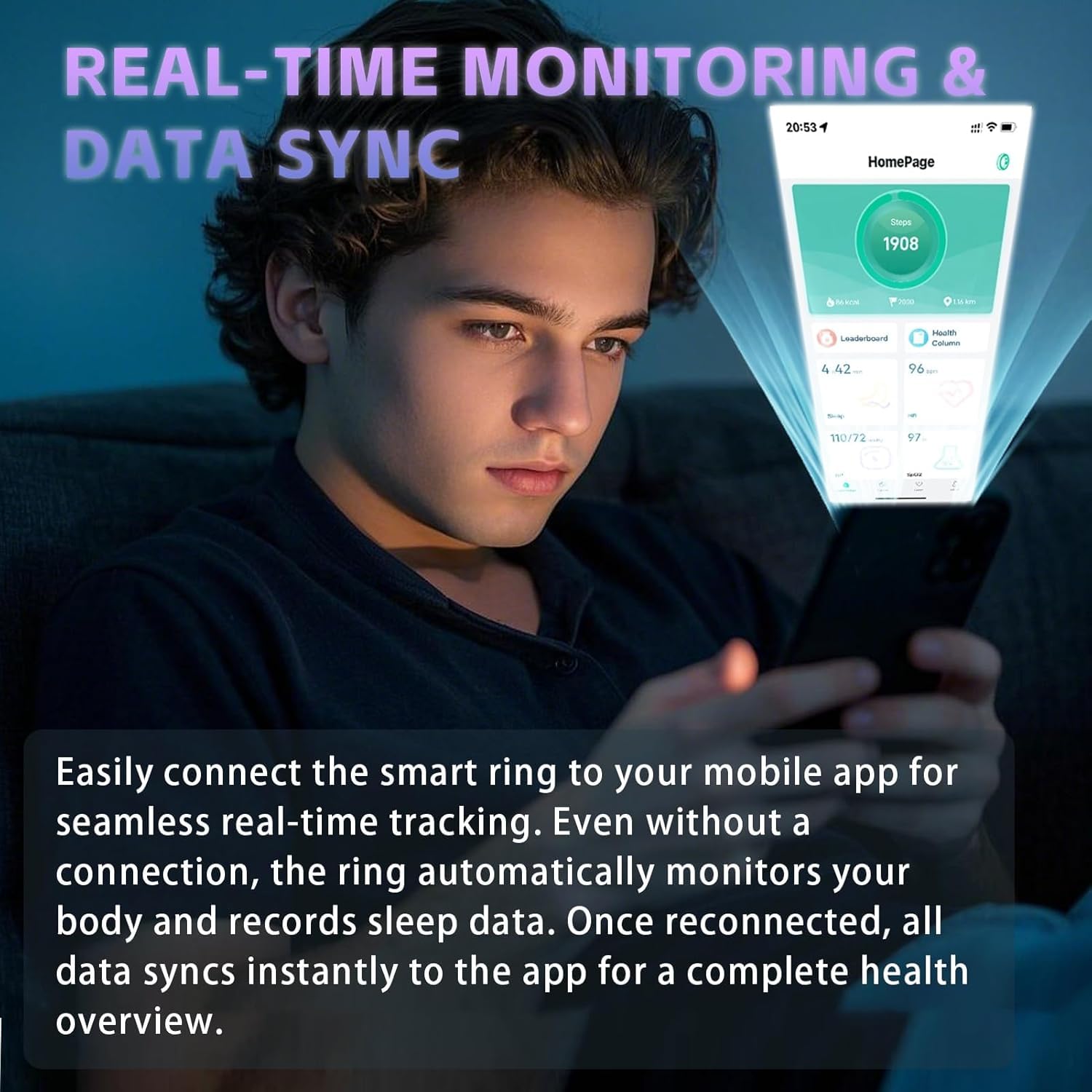 Anello fitness tracker con cardiofrequenzimetro, monitoraggio del sonno, design impermeabile, include scatola di ricarica e app per il monitoraggio delle attività