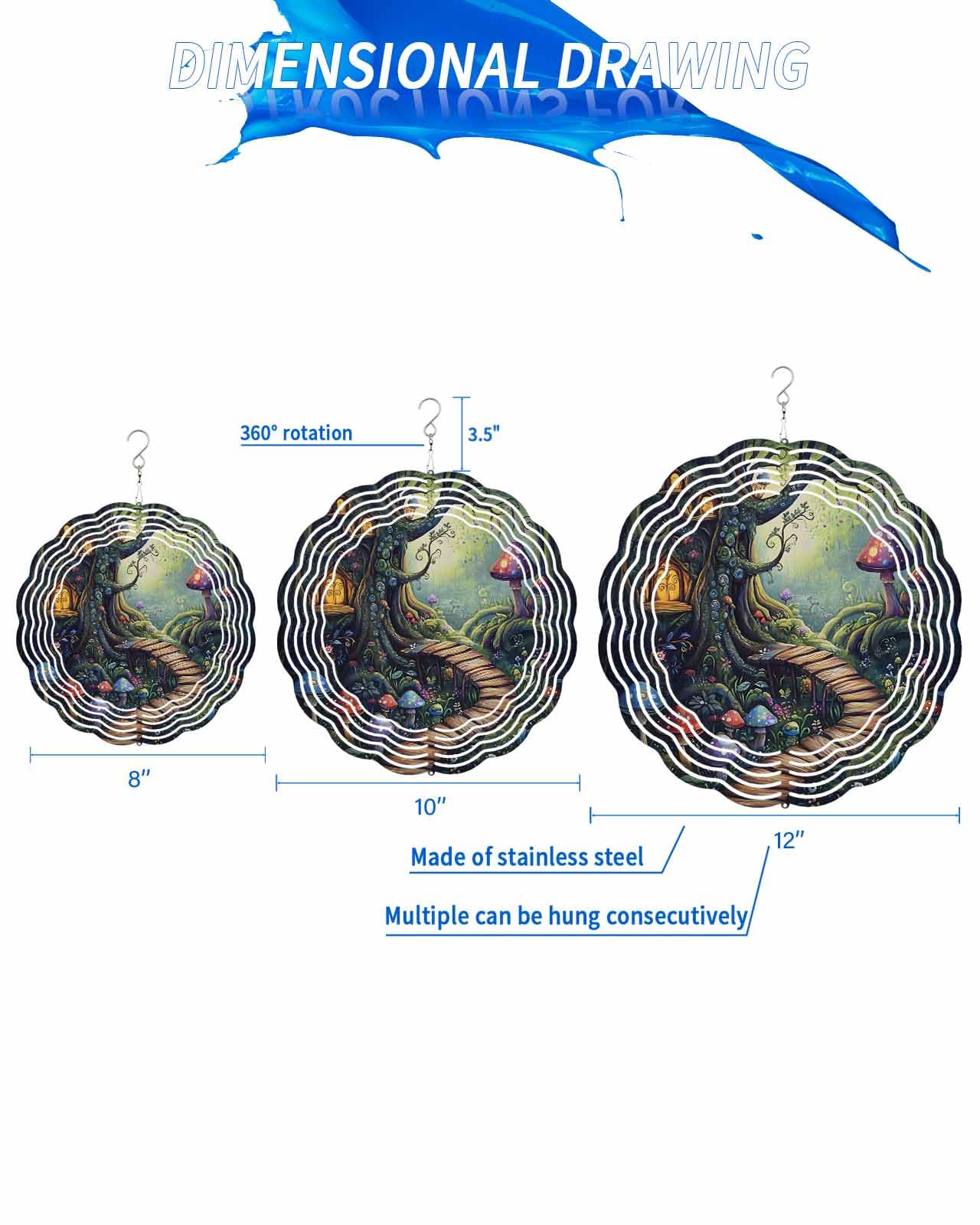 Plants Wind Spinners, Mushroom Forest Cottage Hanging Wind Spinners for Yard and Garden 3D Stainless Steel Metal Sculptures Crafts Ornaments 12 Inch