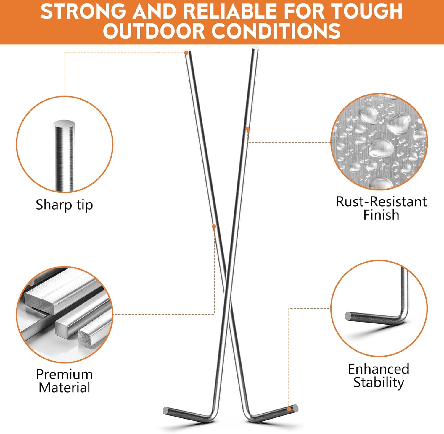 Heavy Duty Metal Tent Stakes 10-Pack for Camping Outdoor Tents Tarps Canopies and Garden Decorations, Galvanized Steel Ground Stakes for Inflatables Yard Landscaping Holiday Setup