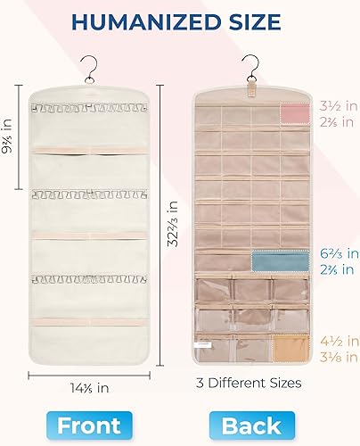 Miniatura 18 de BAGSMART Organizador colgante de joyas, soporte para collares, aretes y anillos, con 20 bolsas de joyería, rollo de almacenamiento de viaje con Negro