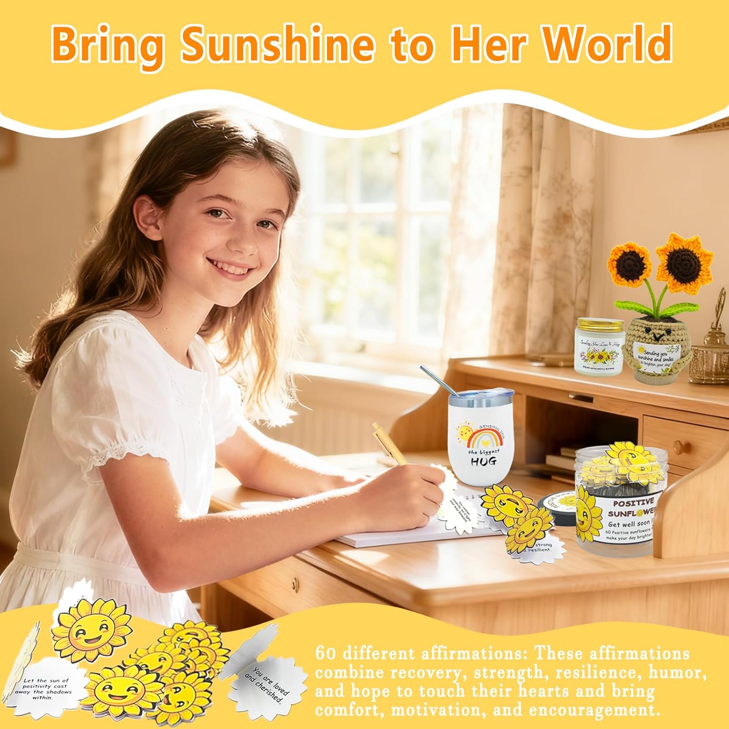 Get Well Soon Gifts for Women,Sending Sunshine Box Care Package,Unique Inspirational Sunflower Gift Basket,Recovery Gifts for Mom, Sister,Wife, Best Friend - Image 7