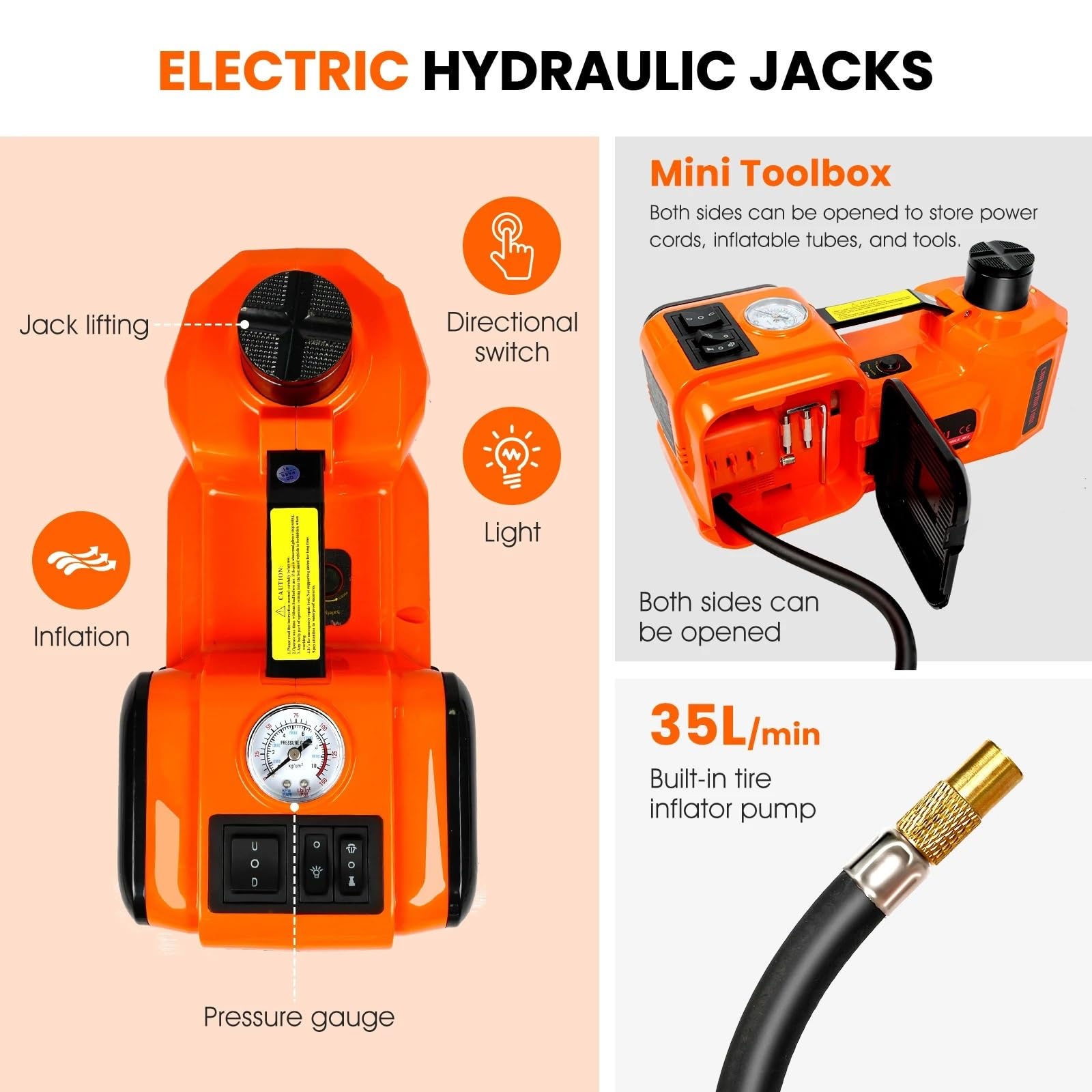 Zestaw podnośnika samochodowego elektrycznego, 5 ton/11023 funtów hydrauliczny podnośnik, wbudowana pompa pneumatyczna do SUV-ów, sedanów MPV Farm Jac,