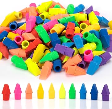 200 PCS Pencil Top Eraser, Cap Erasers for Pencils Chisel Shape Pencil Eraser, 10 Assorted Colors Erasers Latex Free Bulk Erasers Caps for Teachers Sudents Classroom Home and Office
