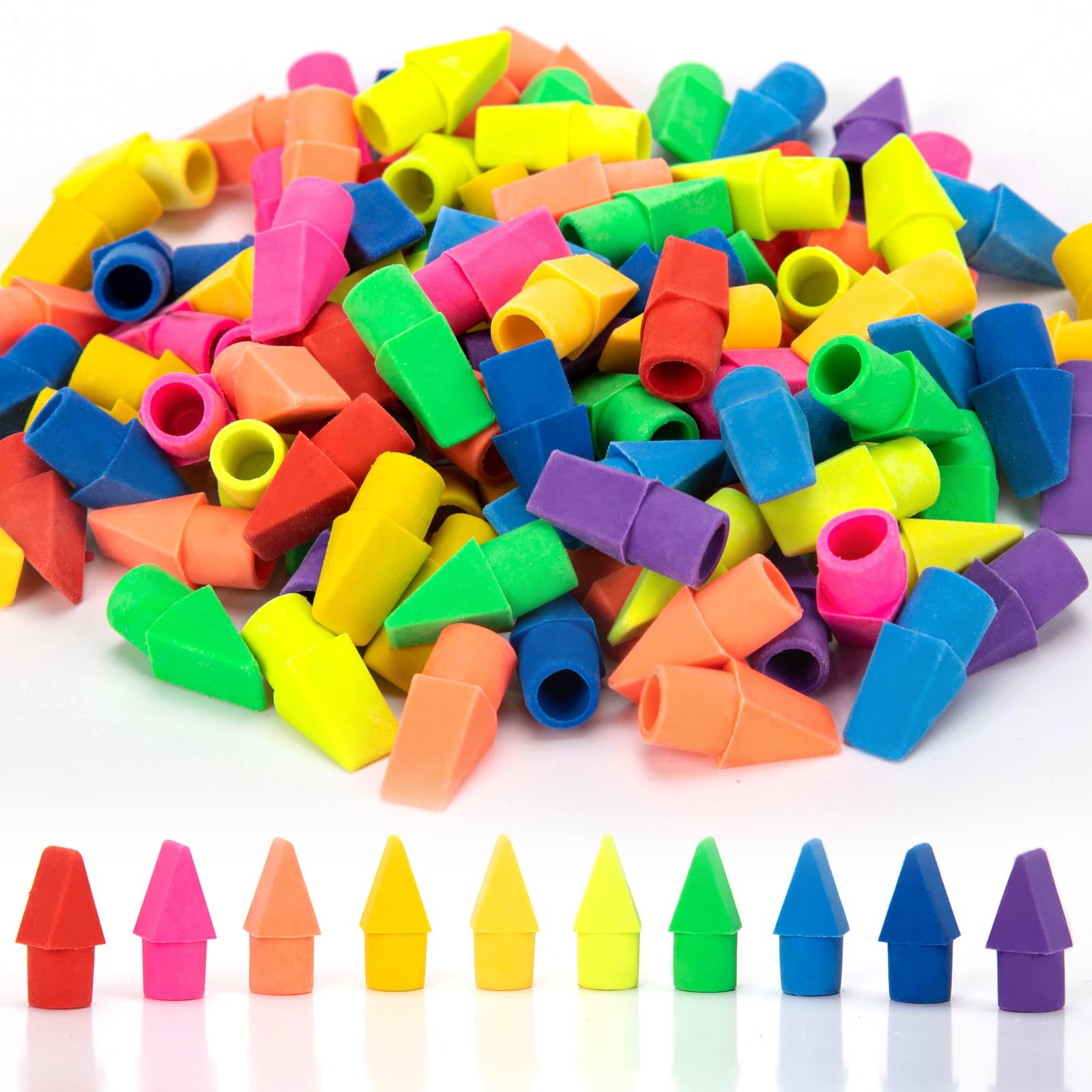 200 PCS Pencil Top Eraser, Cap Erasers for Pencils Chisel Shape Pencil Eraser, 10 Assorted Colors Erasers Latex Free Bulk Erasers Caps for Teachers