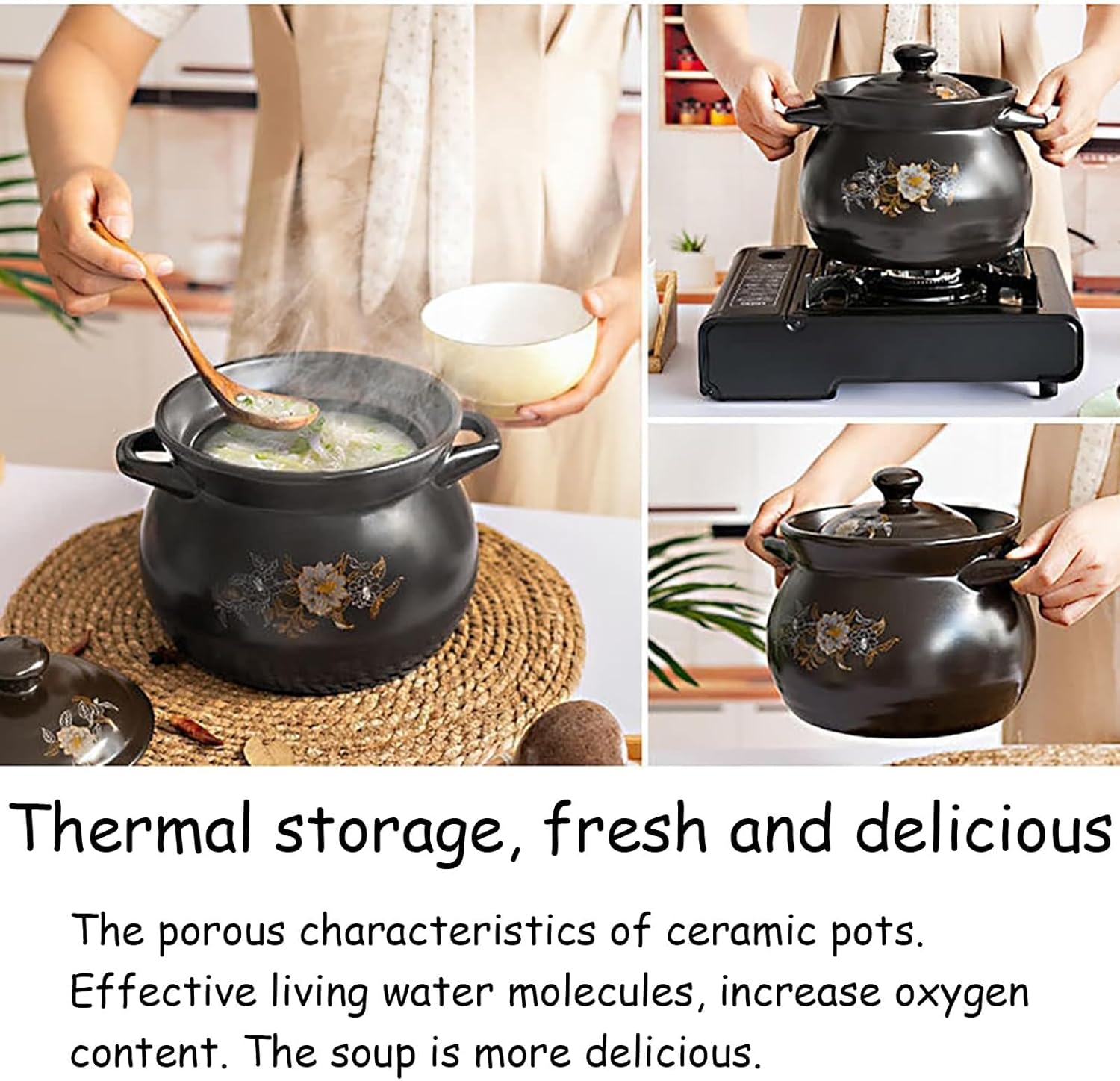 Casserole ceramic pot With Lid Heat-Resistant Hot Pot Clay Pots, Chinese Ceramic Stockpot Stewpot Casserole Cooking Pot Heat Resistant Earthenware Pot for Home Kitchen,5L