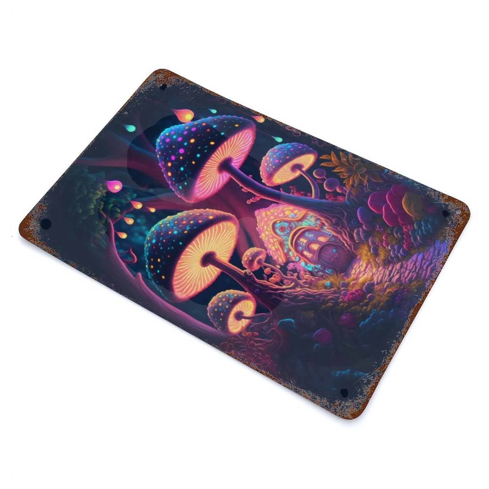 Garage Style Psychedelic Mushrooms Decorative Tin Sign 11.8"x7.9", Industrial Home Decor for Bar And Workshop