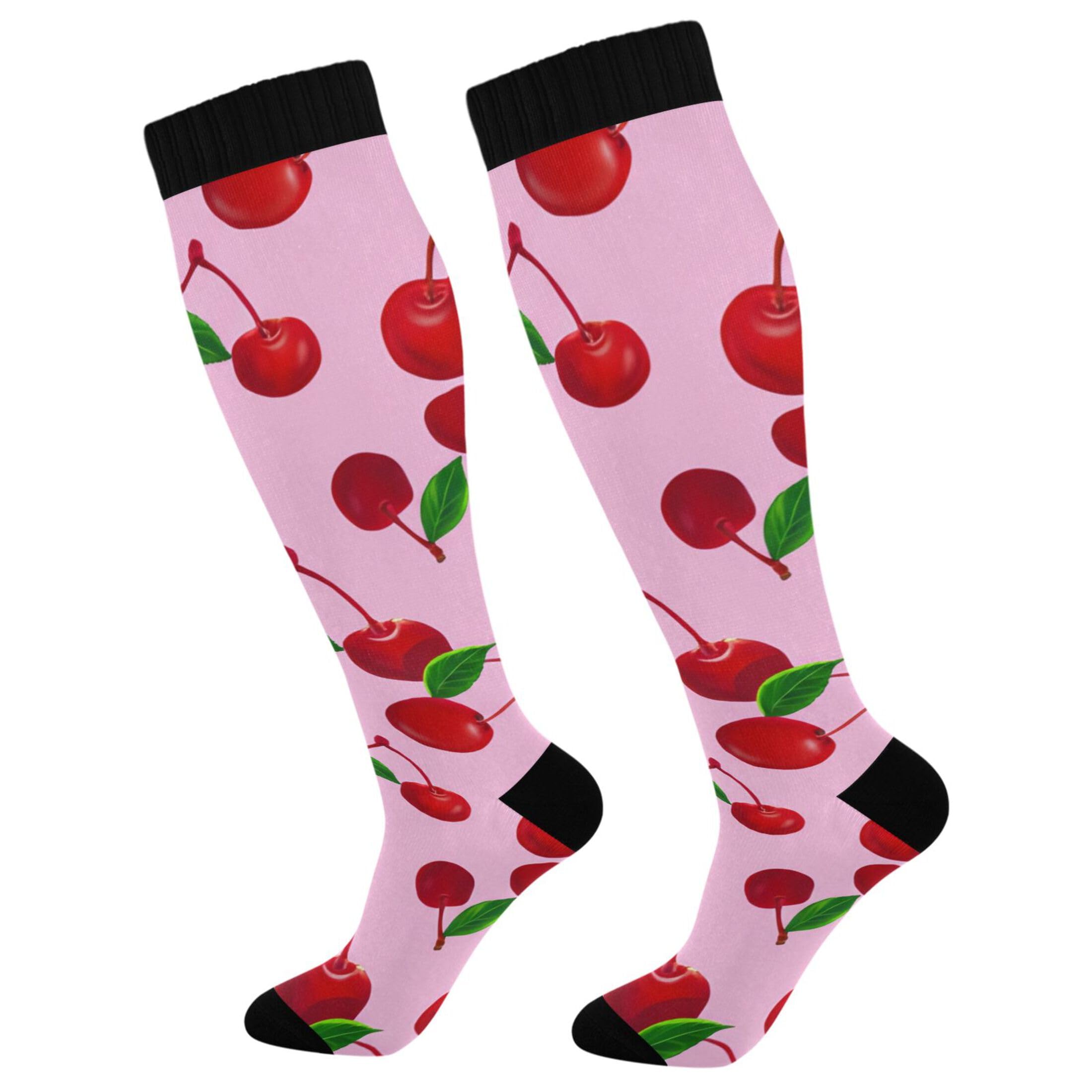 Sevdomey Men's Red Cherries Stretchy Knee-High Socks For & Wo - Soft Thick Warm Athletic Socks For Running, Cycling, Workouts & Daily Wear