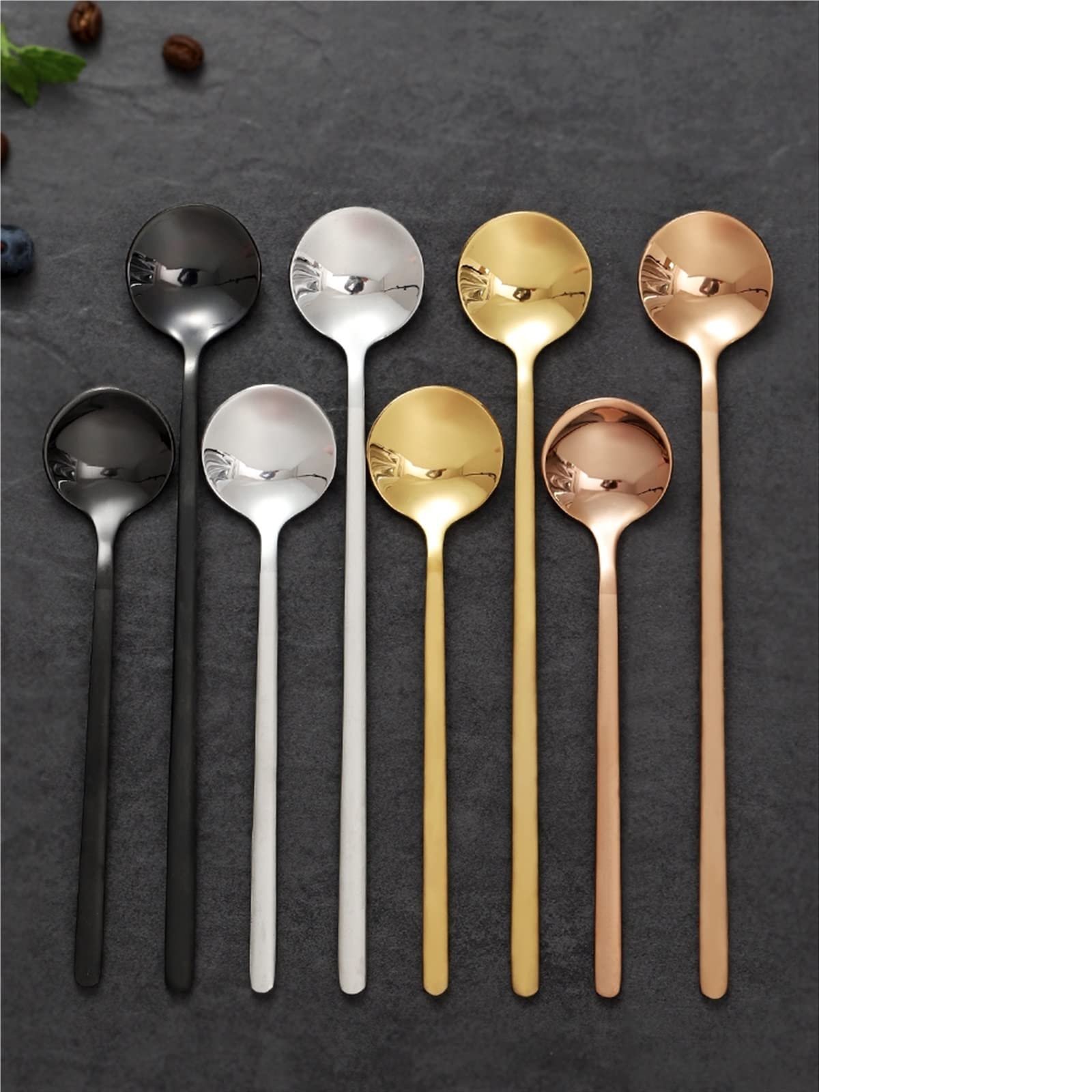 JINGYAN Cucchiaini da tè Small Spoon Coffee for Yogurt Ice Cream Dessert Long Handled Cutlery Kitchen Tainless Steel Round Teaspoon