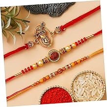 eCraftIndia Set of 3 Lord Krishna Playing Flute, Beads, Rudraksha Rakhis for Brothers with BEST BRO EVER Keychain and Roli Chawal Pack